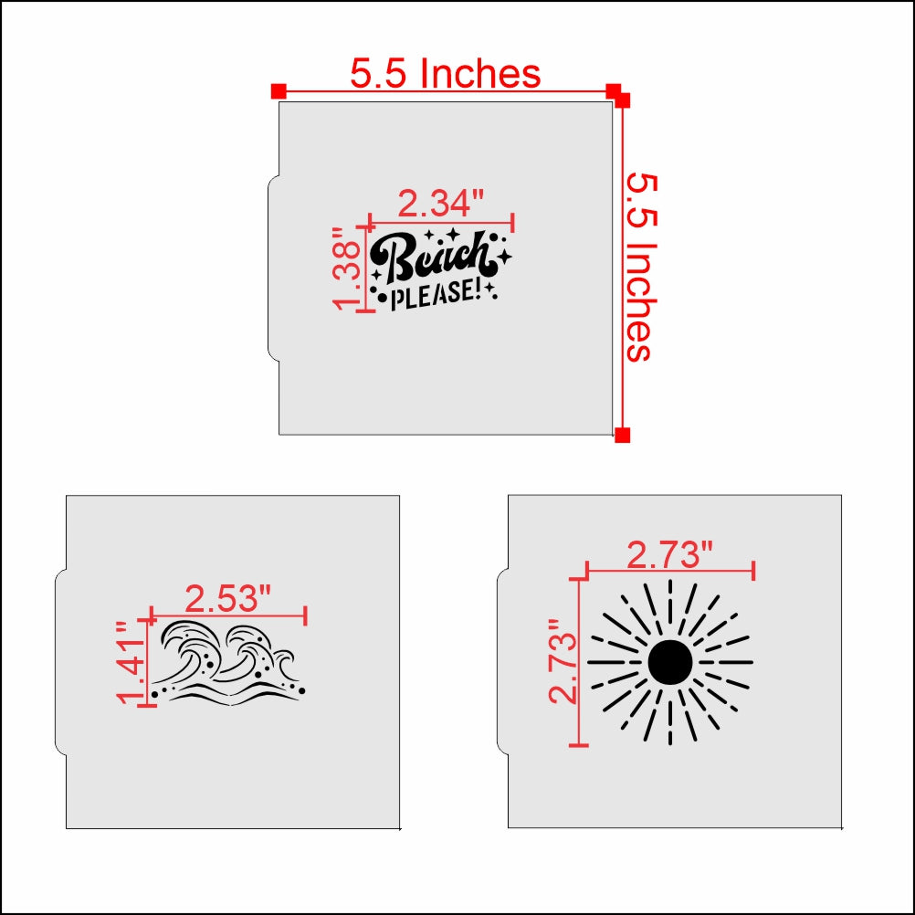 Measurements for the Beach Please Cookie Stencil
