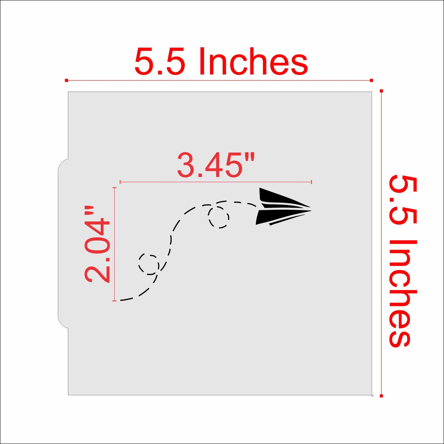 Measurements for the Paper Airplane Back to School Cookie Stencil