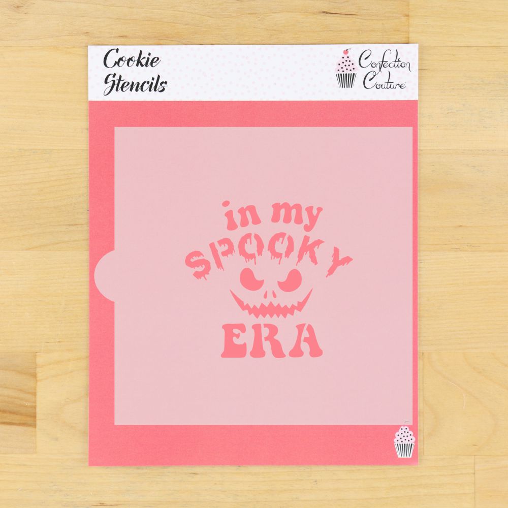 In My Spooky Era Halloween cookie stencil featuring playful font and spooky design for festive baking.