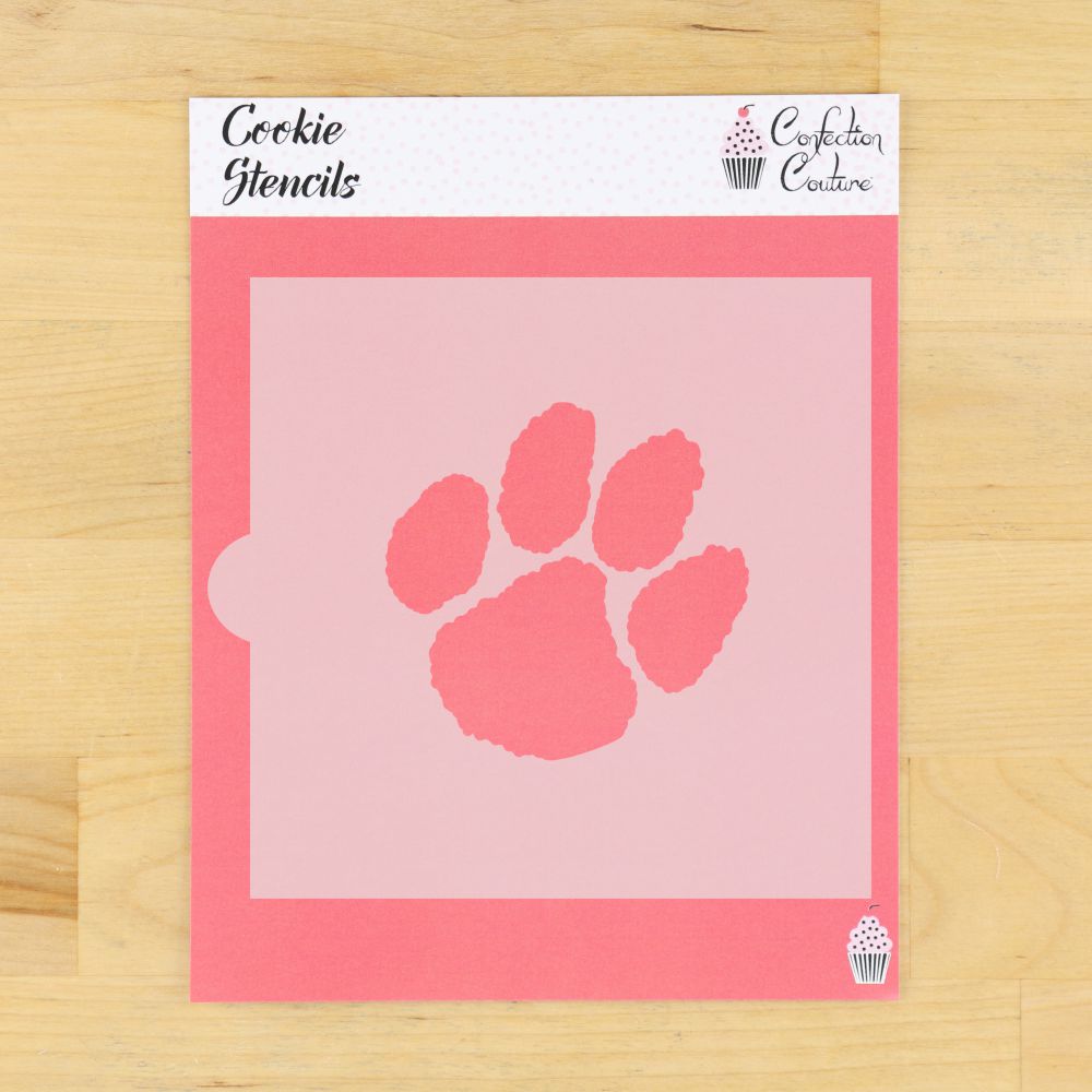 Tiger Paw Mascot Cookie Stencil for adding team spirit to cookies, perfect for sporting events and baking enthusiasts.