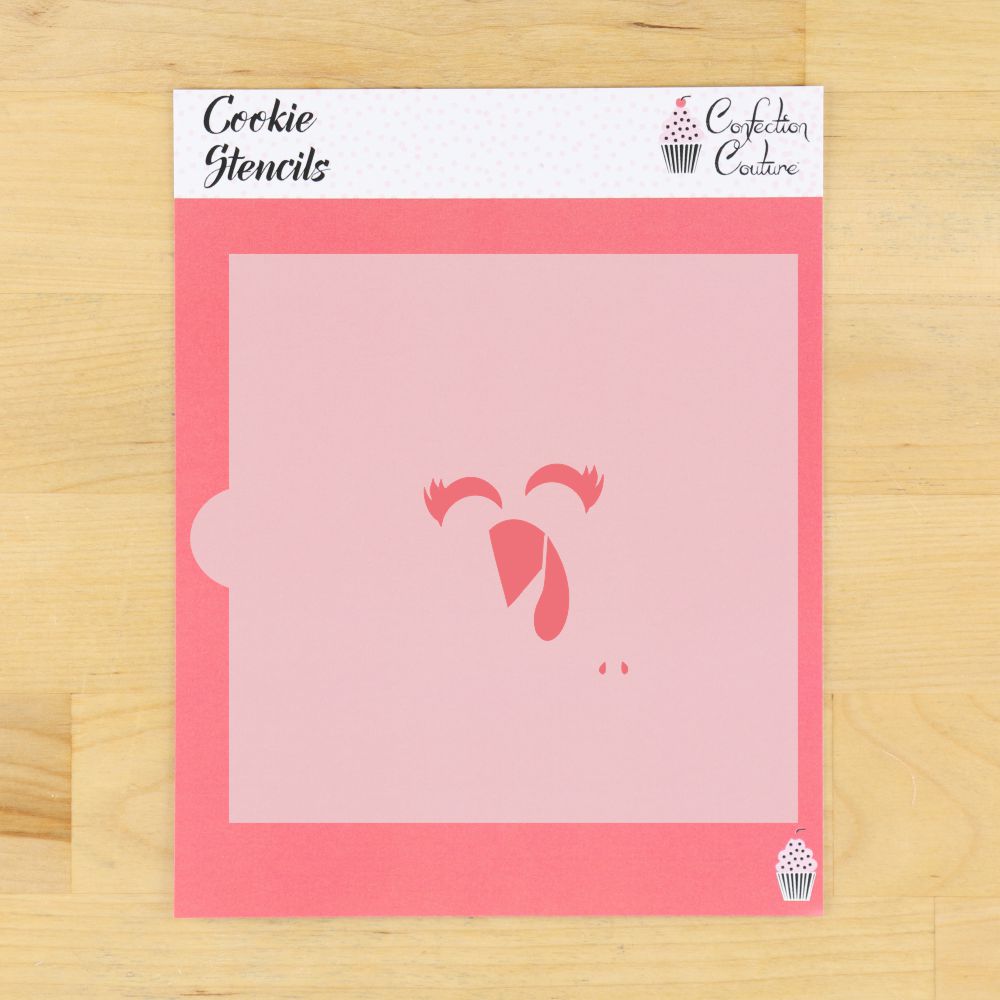 Custom Thanksgiving turkey face cookie stencil design on a pink background, perfect for holiday baking and decorating.