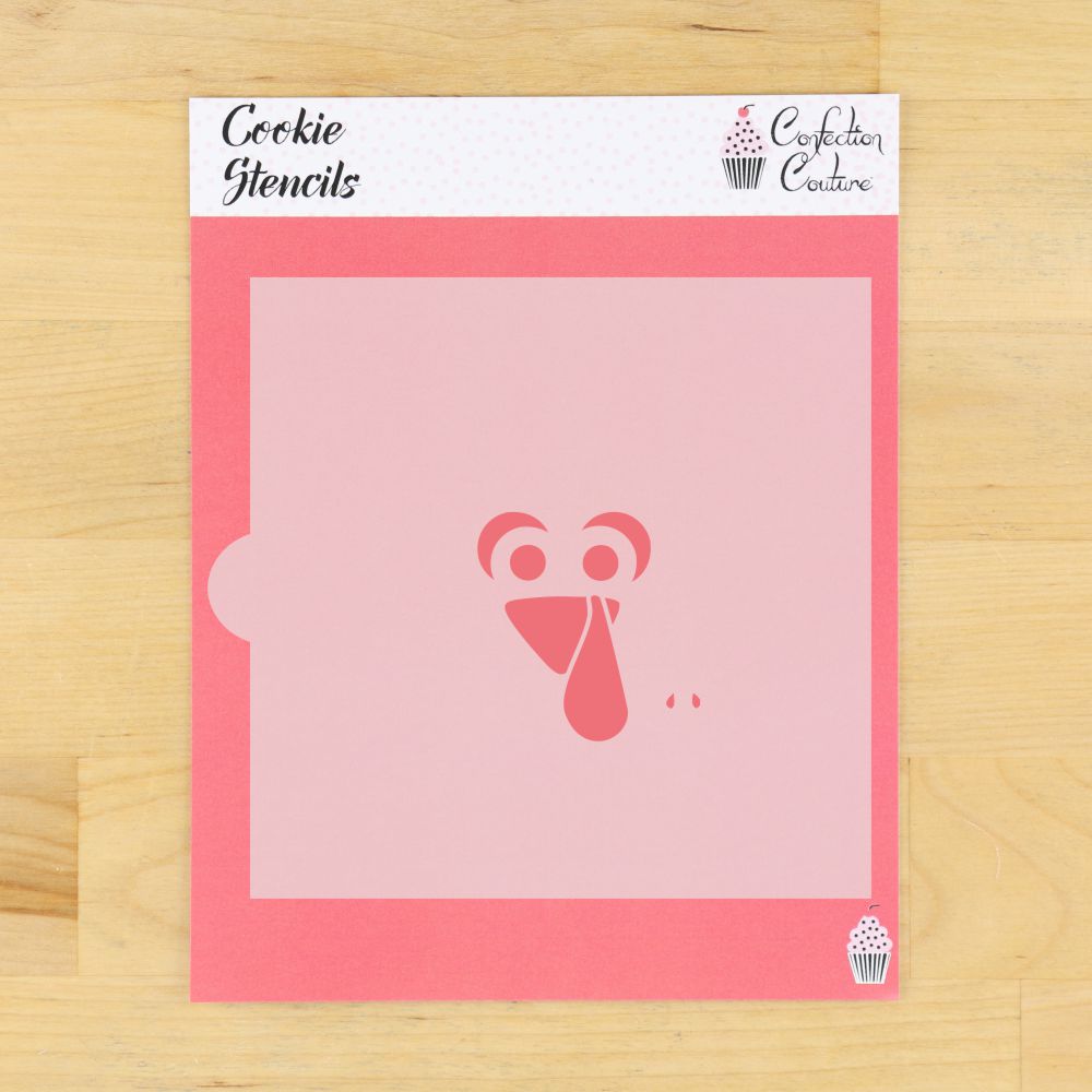 Custom Thanksgiving turkey face cookie stencil design for festive baking and decorating.
