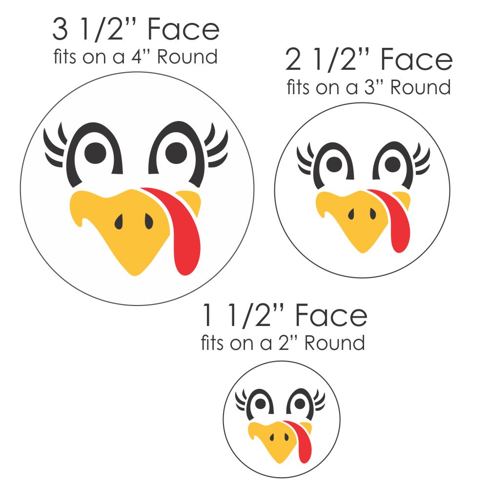 Custom Thanksgiving turkey face cookie stencils in three sizes, perfect for festive cookie decorating.