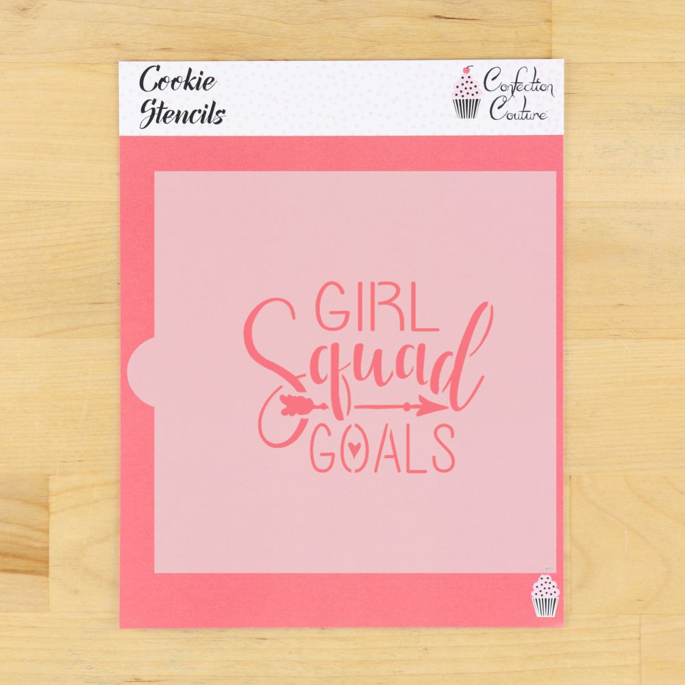 Girl Squad Goals cookie stencil, perfect for decorating cookies for Valentine's, Galentine's, and bridal celebrations.
