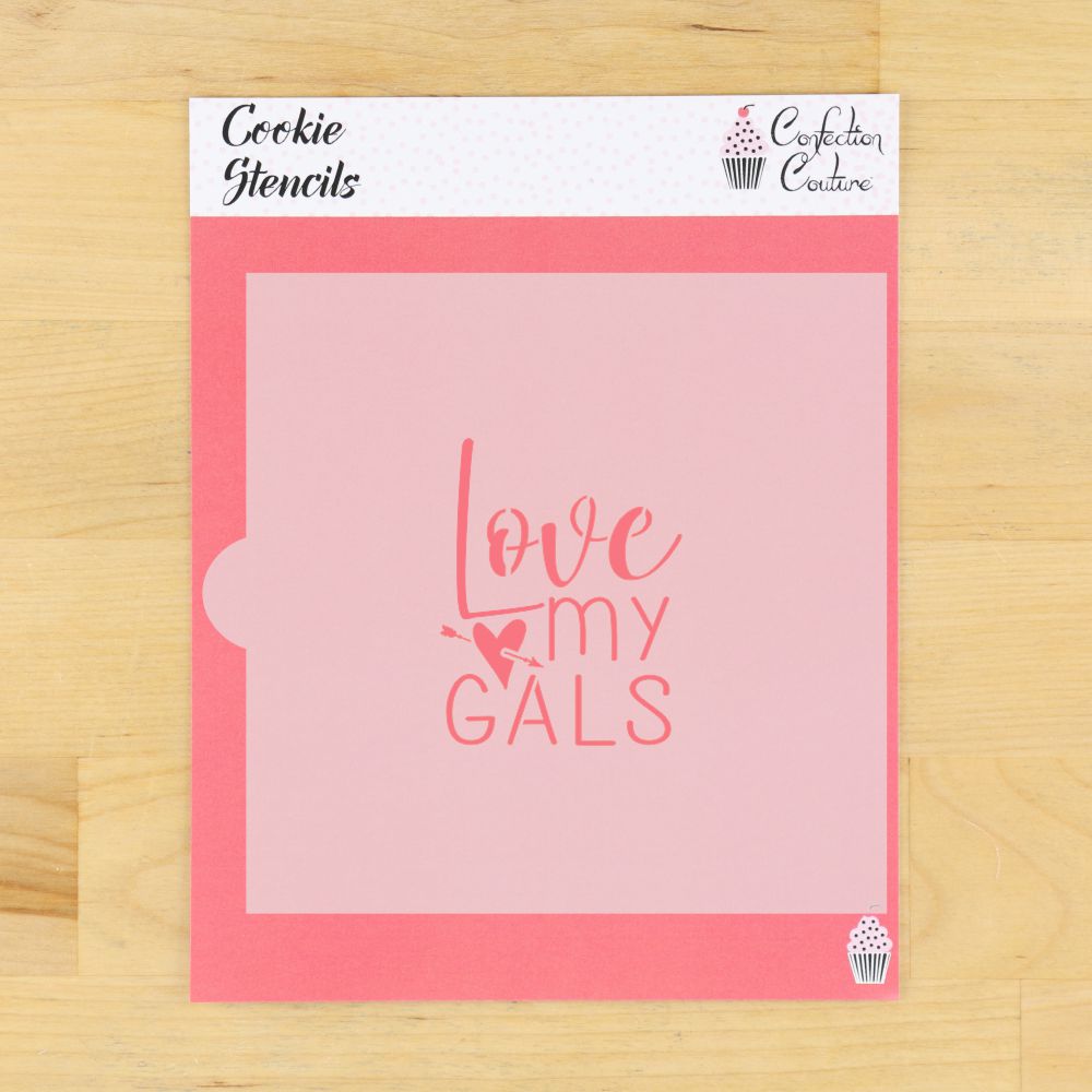 Love My Gals cookie stencil for decorating cookies, perfect for Galentine's Day and bachelorette parties.