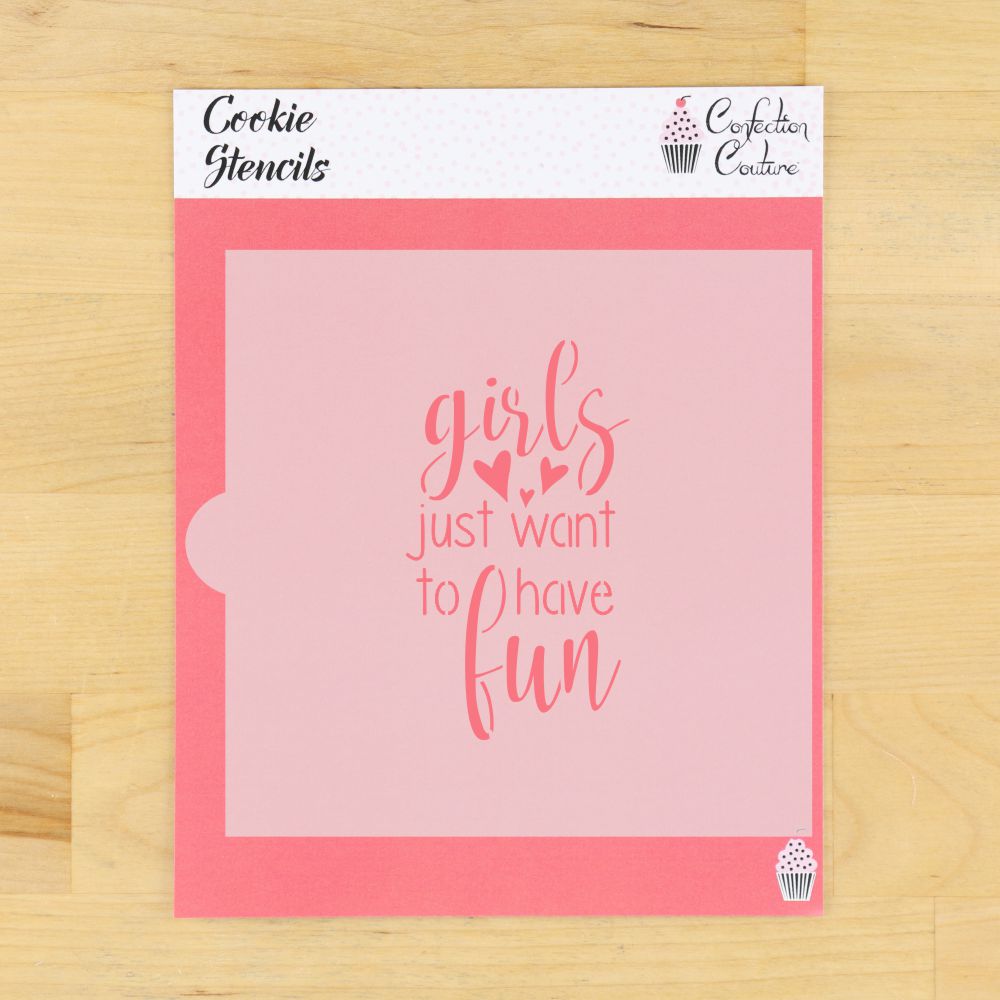 Girls Just Want to Have Fun cookie stencil design, perfect for decorating cookies at bachelorette parties and birthdays.