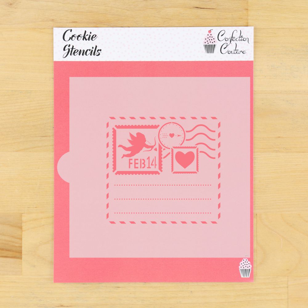 Love Letter Valentine Cookie Stencil for decorating cookies; features playful love note design for Valentine's Day.