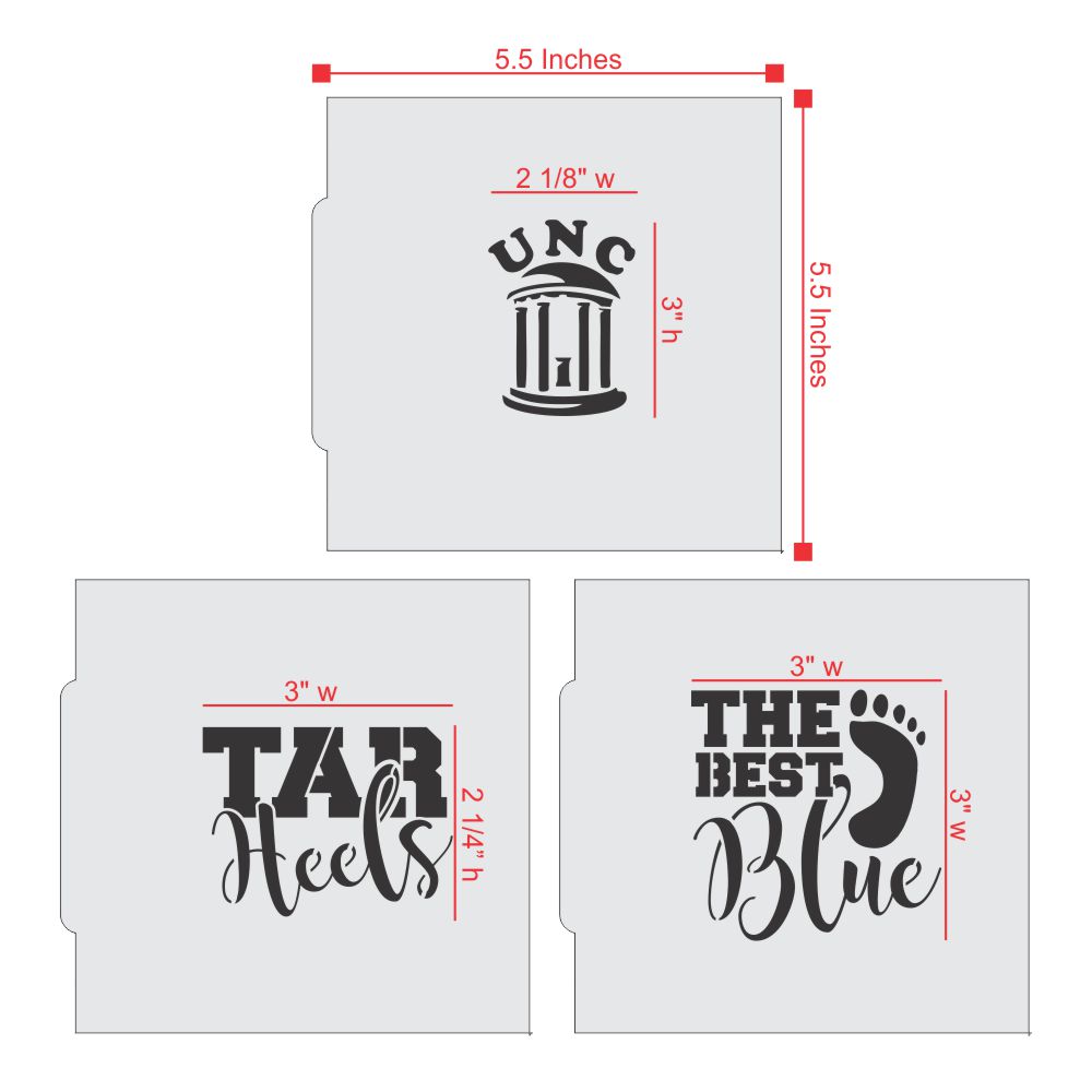 UNC Tar Heels cookie stencil set featuring three designs for game-day treats and celebrations.