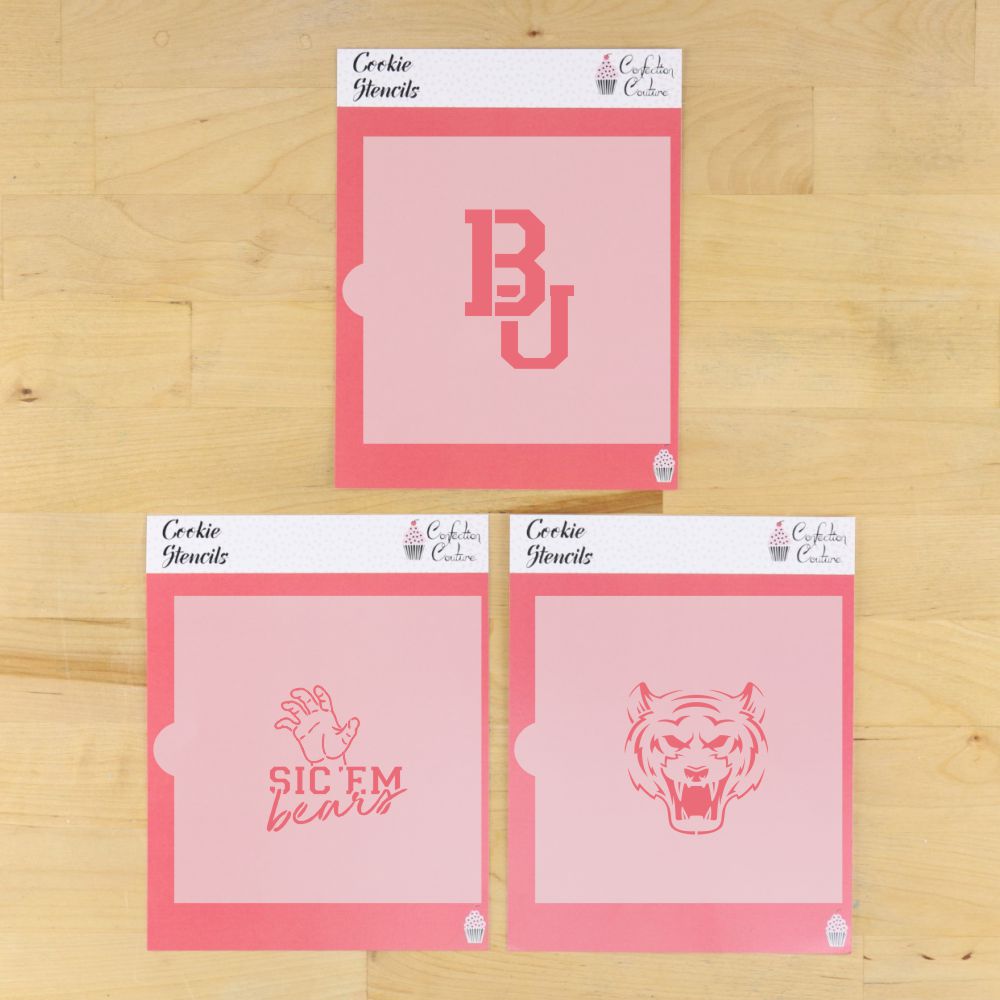 Sic Em Bears cookie stencil set featuring Baylor Bears designs for game day treats and celebrations.