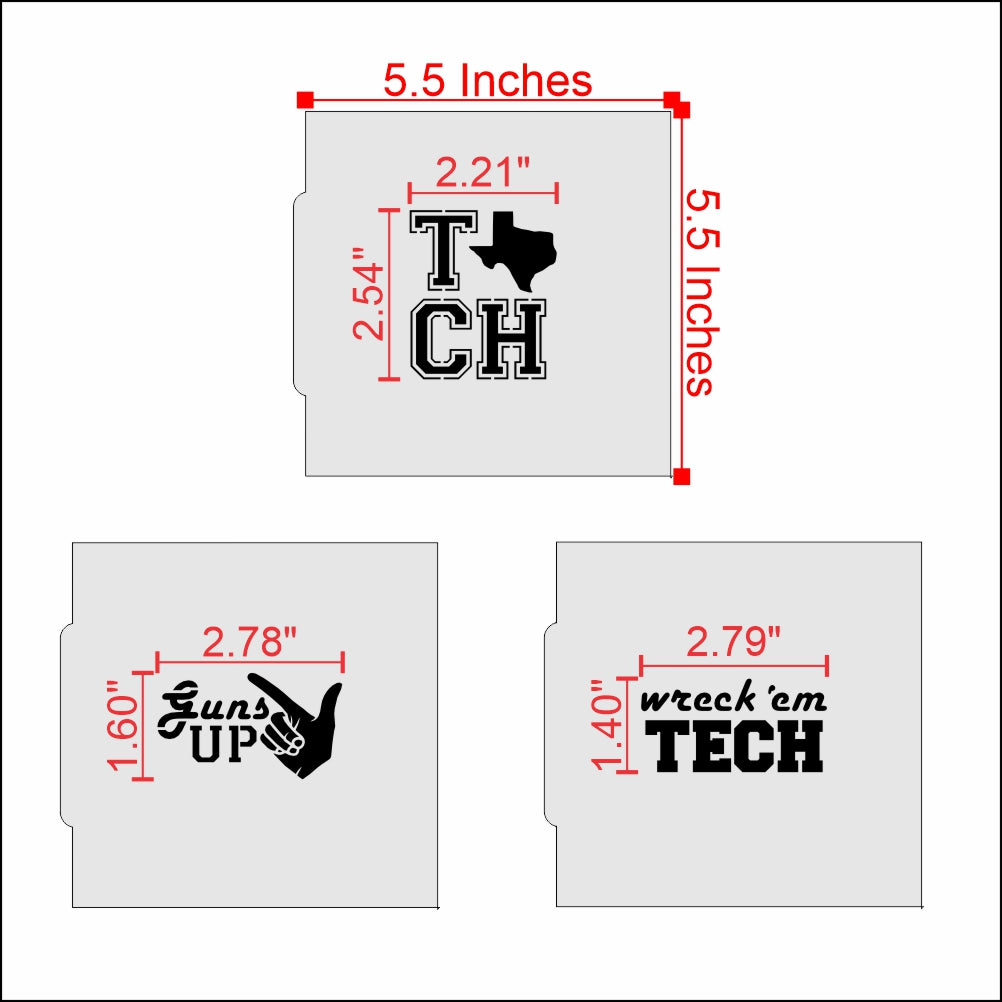 Wreck Em Cookie Stencil Set featuring Texas Tech designs, perfect for decorating game-day cookies.
