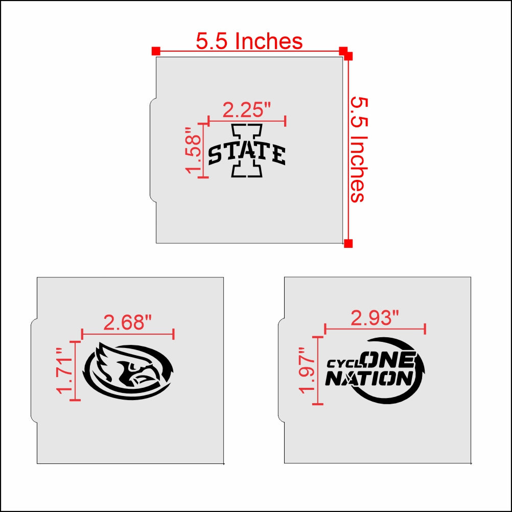 Cyclone Nation cookie stencil set with Iowa State logos, perfect for game-day cookies.
