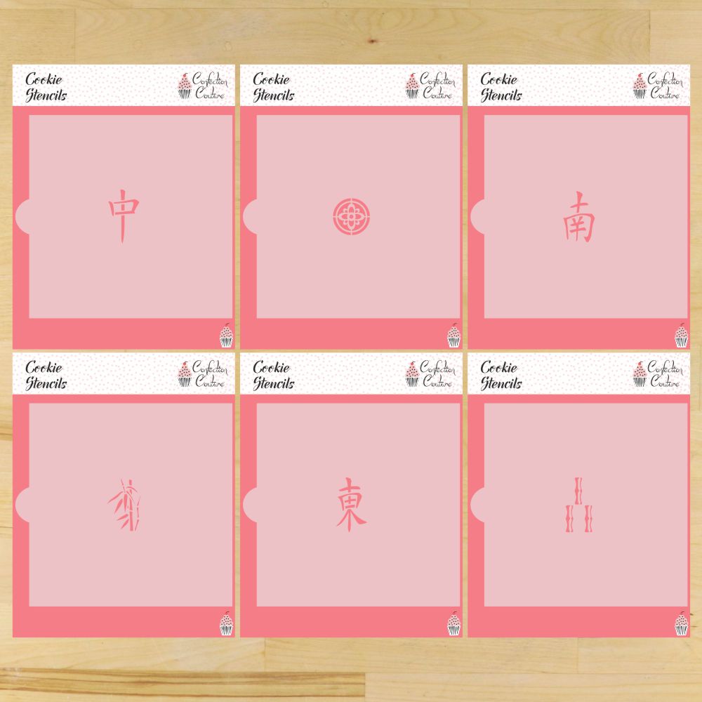 Mahjong Tiles Cookie Stencil Set featuring six unique designs for creative cookie decorating.