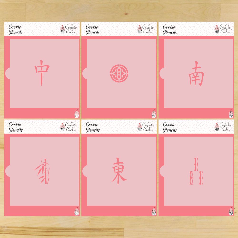 Mahjong Tiles Cookie Stencil Set featuring traditional tile designs for fun cookie decorating.
