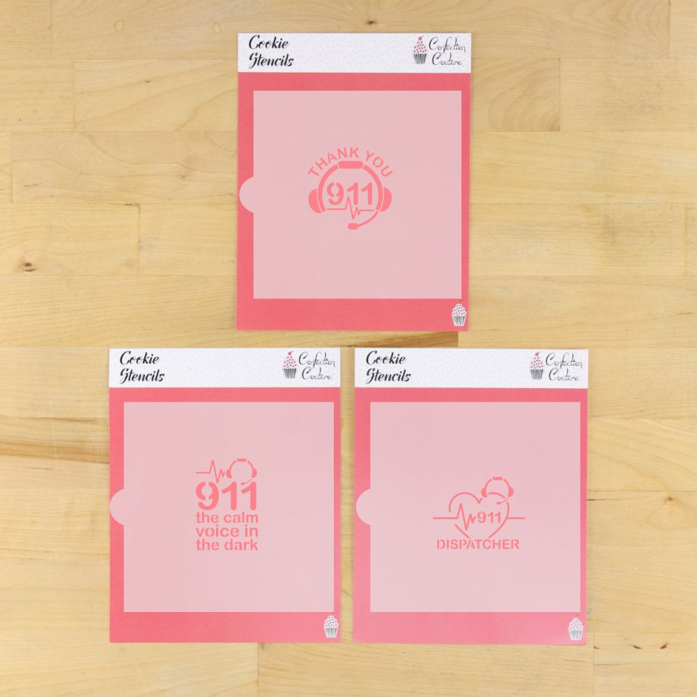 911 Dispatcher Cookie Stencil Set featuring heartfelt designs for decorating cookies.