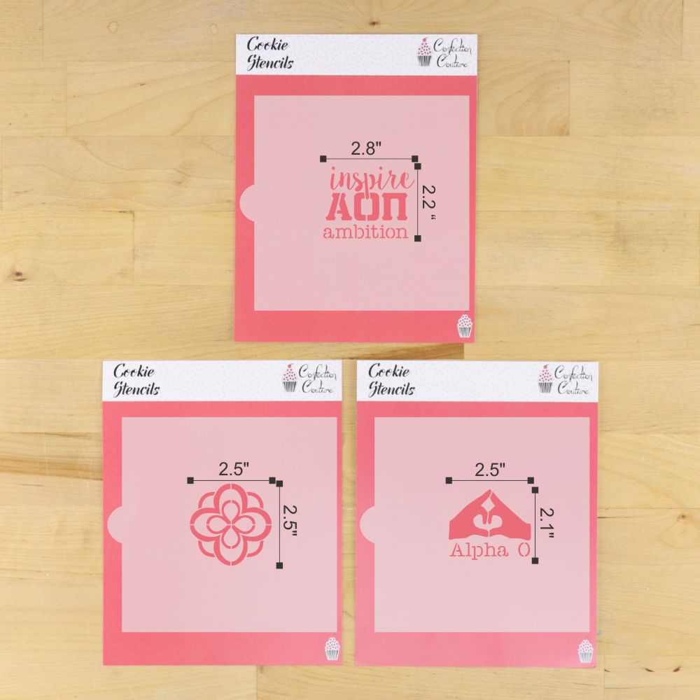 Alpha Omicron Pi cookie stencil set dimensions