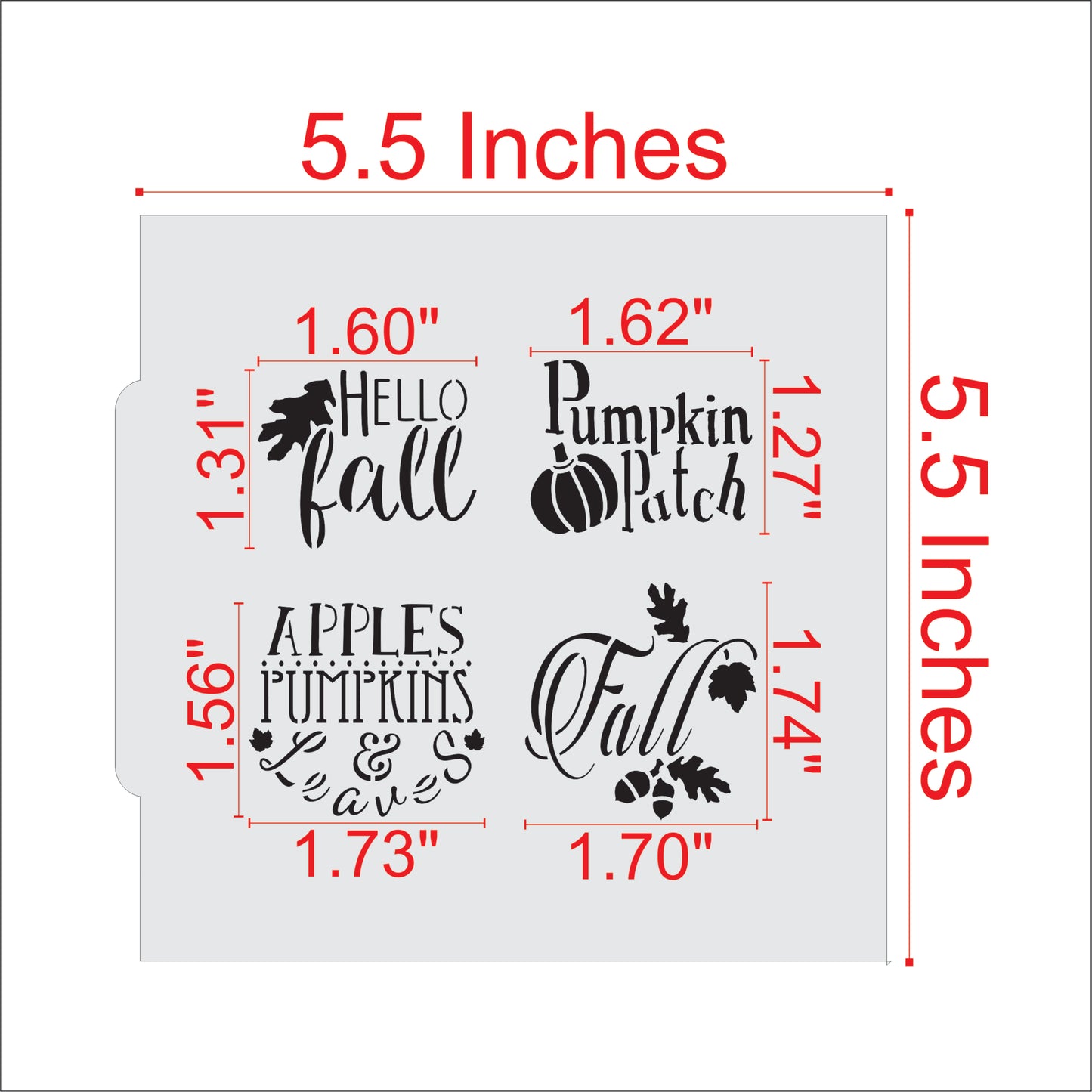 Measurements for the Autumn Messages Fall Cookie Stencil