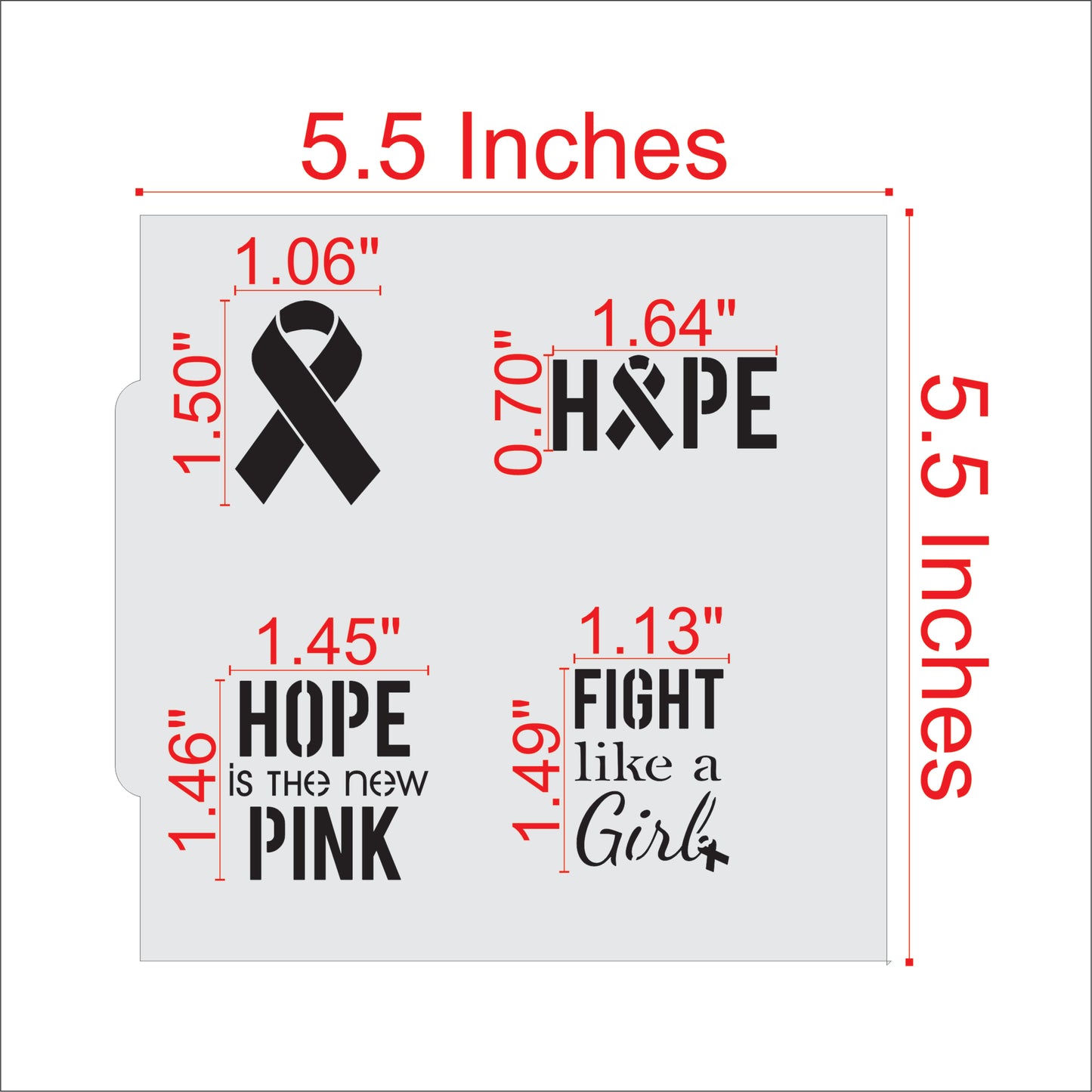 Breast Cancer Messages Cookie Stencil Dimensions