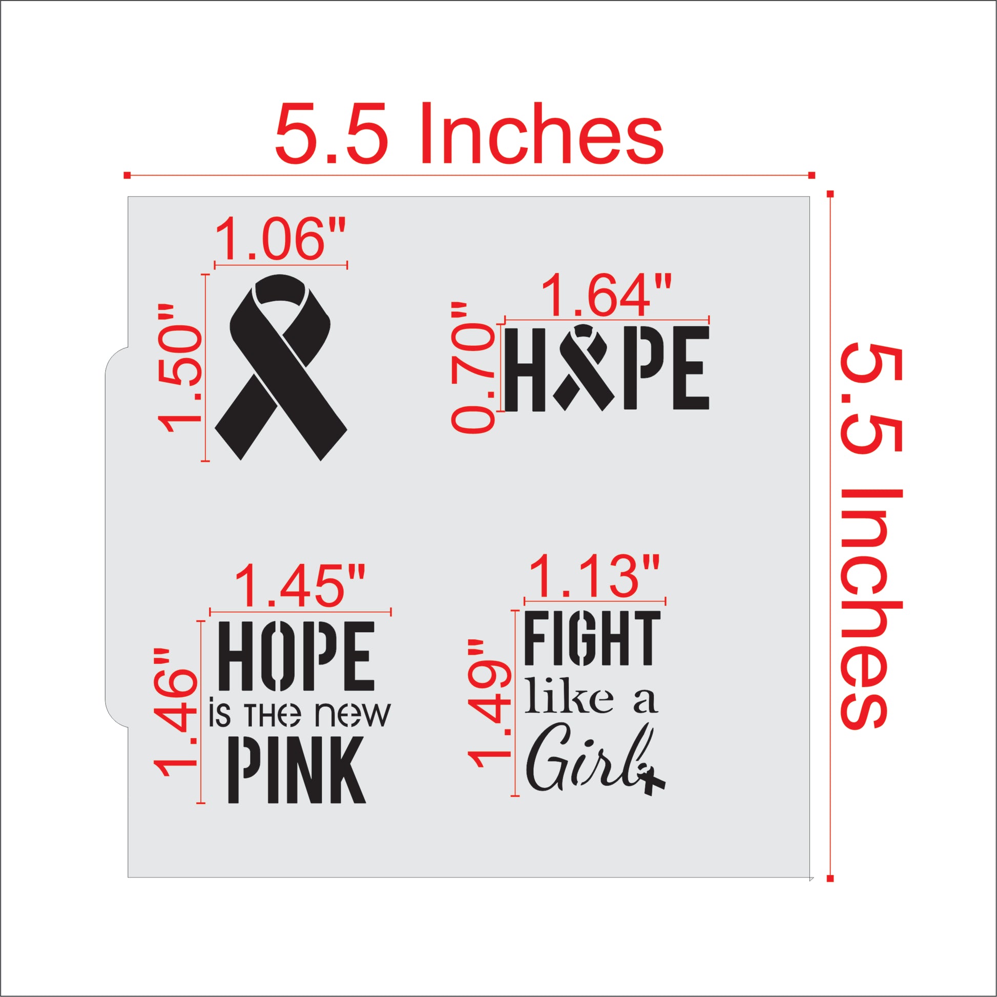 Breast Cancer Messages Cookie Stencil Dimensions