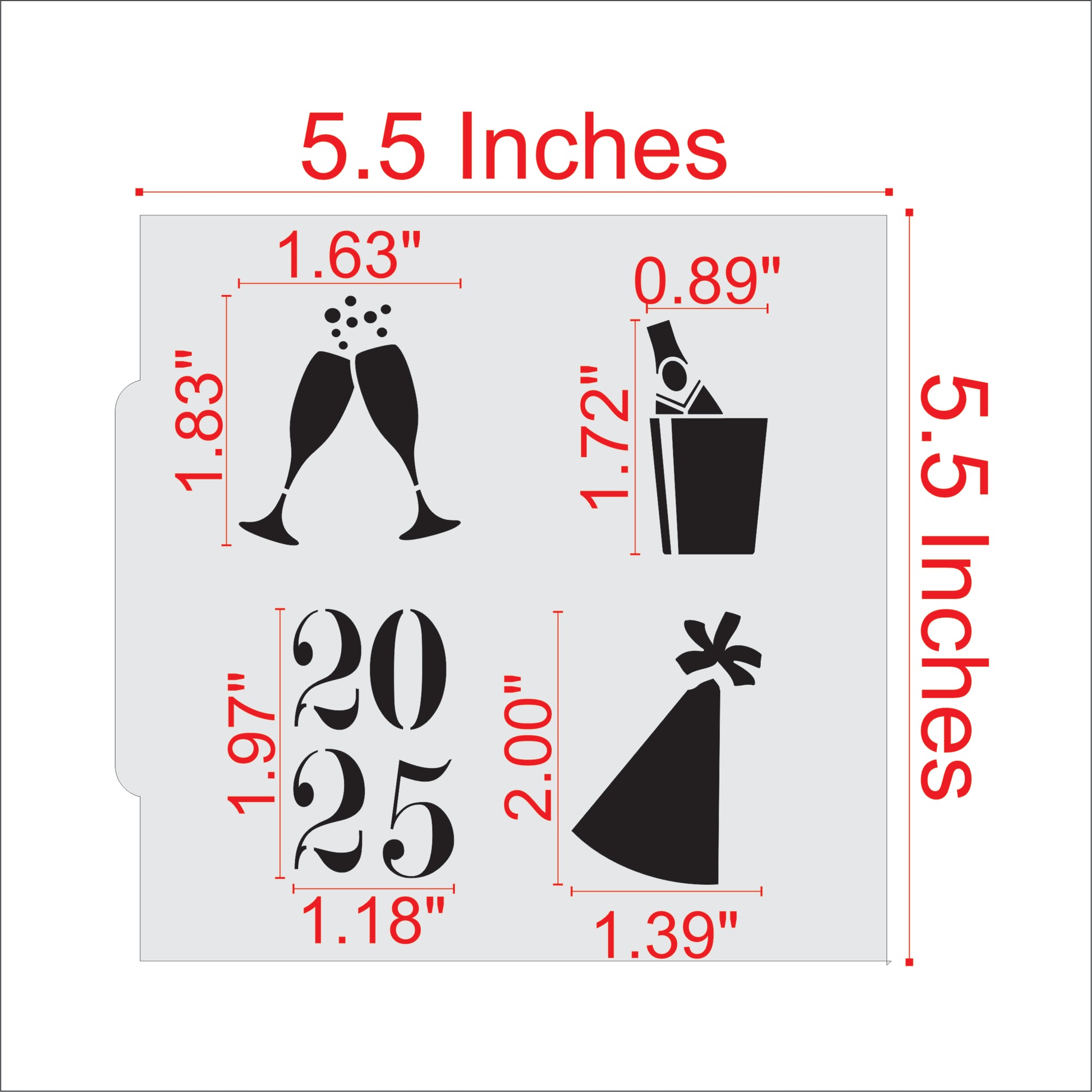 Measurements for the New Years Eve Cookie Stencil