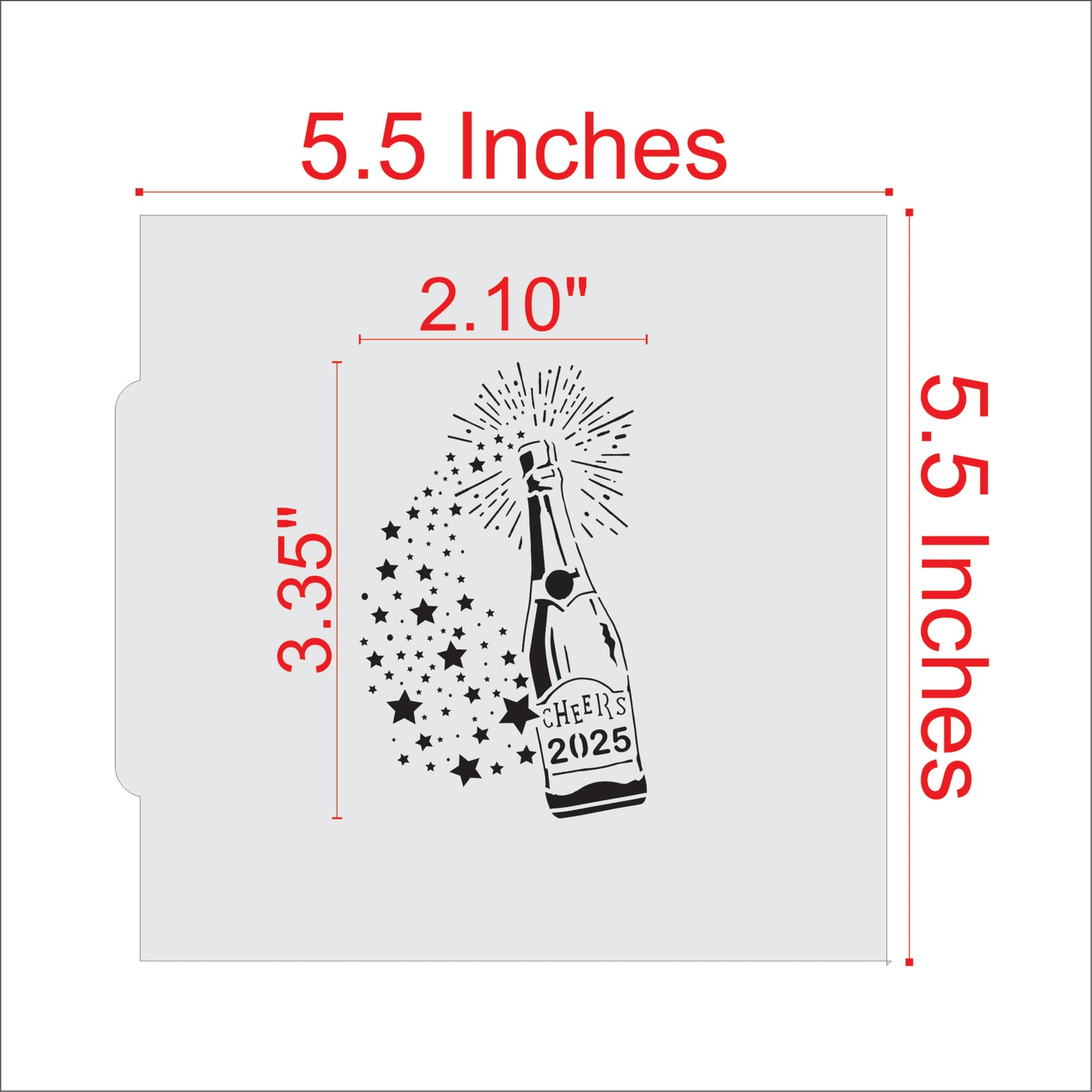 Champagne Toast Cookie Stencil Dimensions