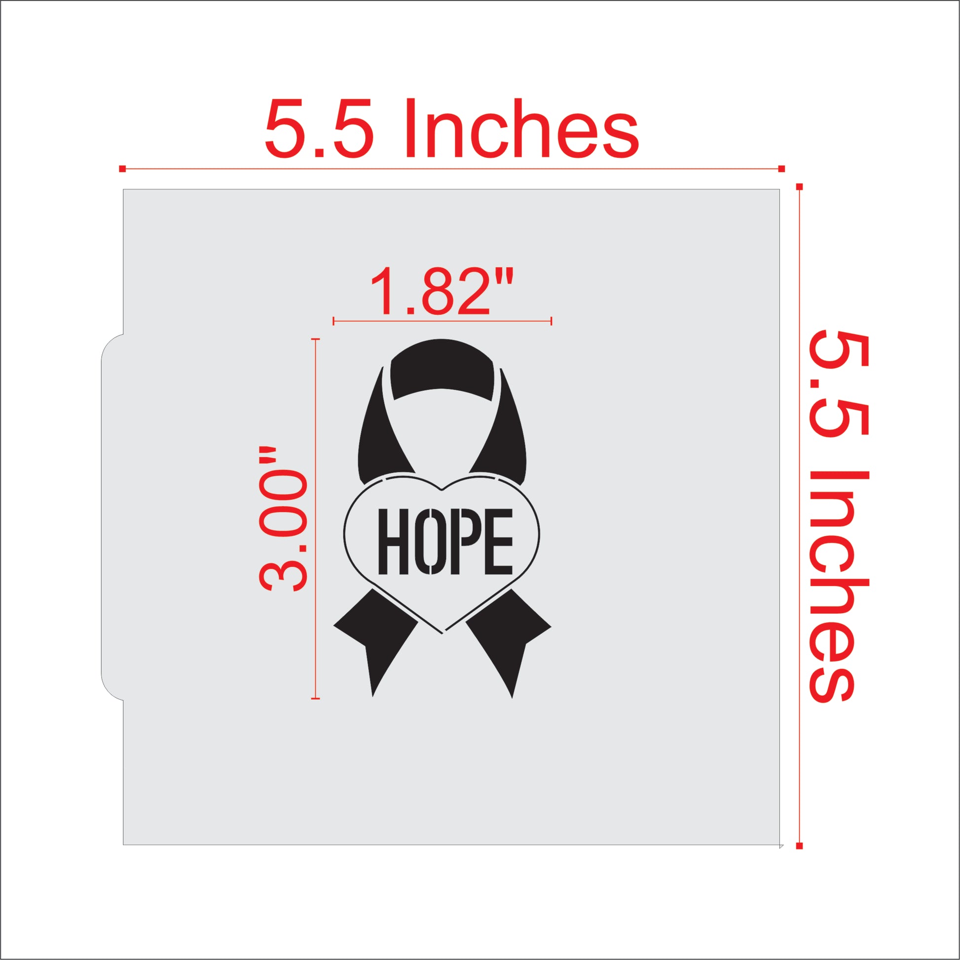 Measurements for the Hope Ribbon Breast Cancer Cookie Stencil