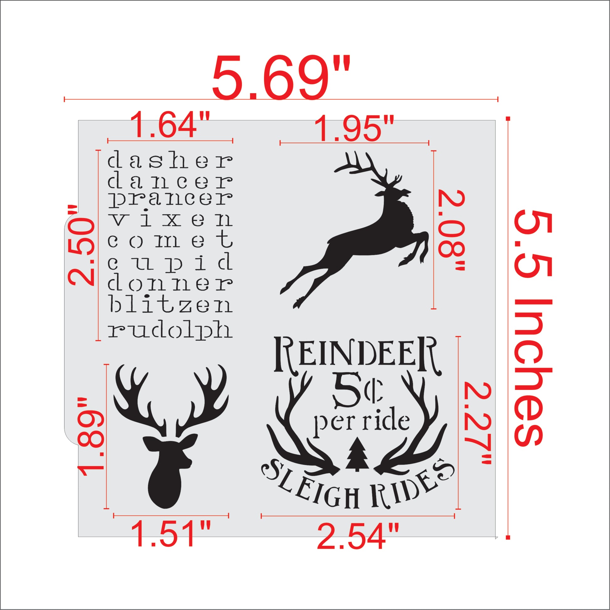 Measurements for the Reindeer Games Cookie Stencil