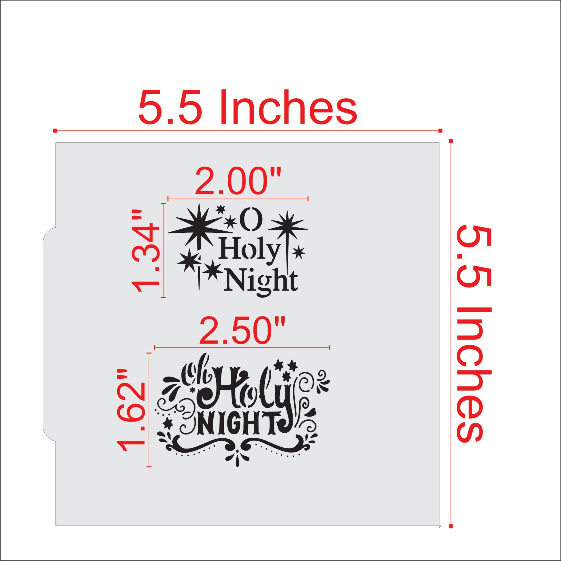 Measurements for the Oh Holy Night Cookie Stencil
