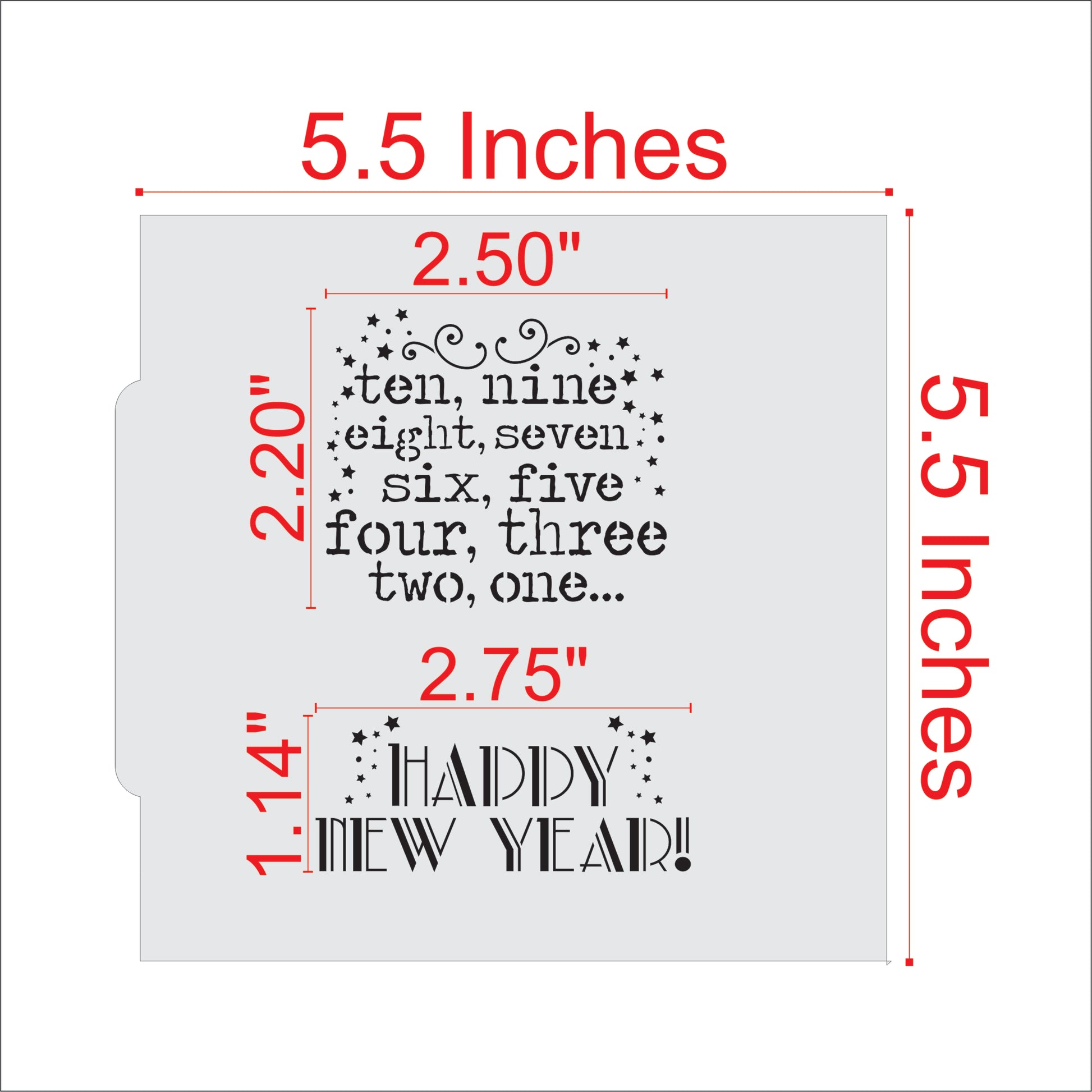 Measurements for the New Years Countdown Cookie Stencil