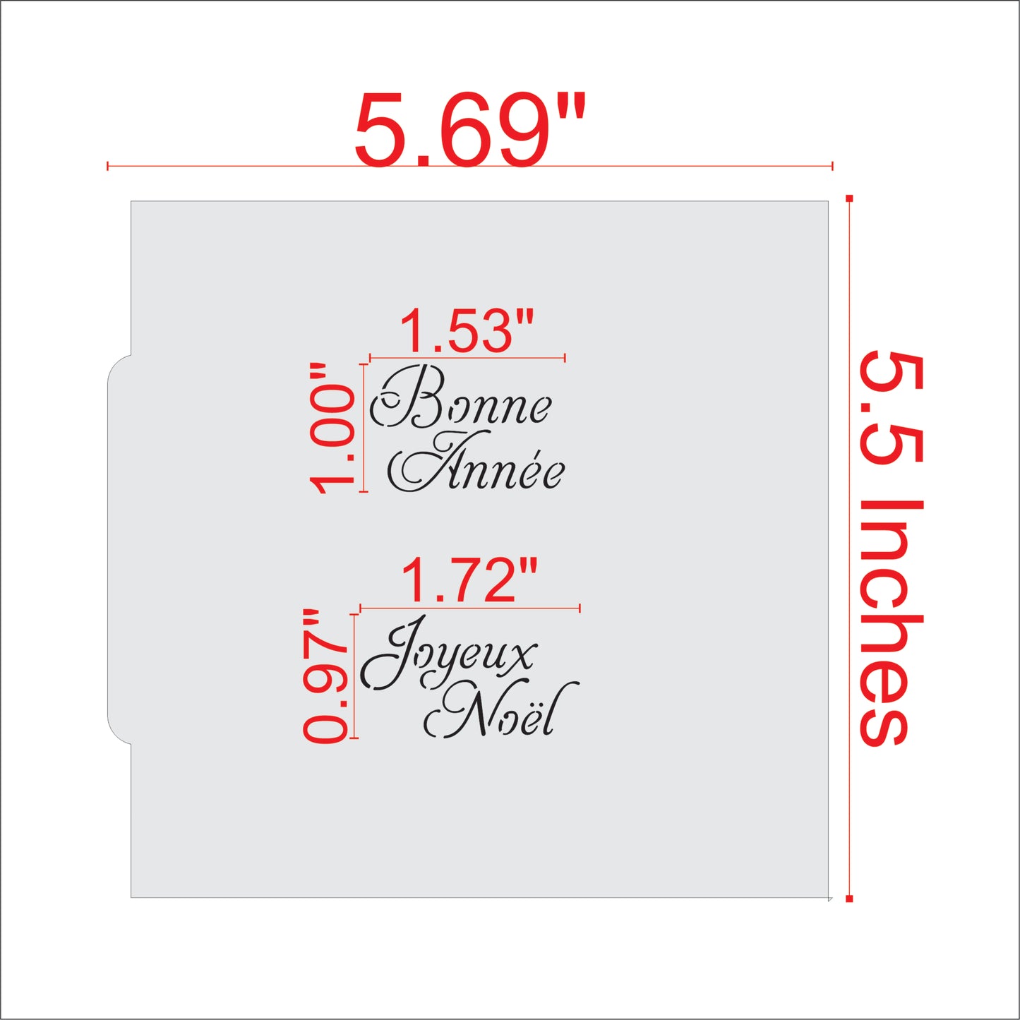 Measurements for the French Christmas Greetings Cookie Stencils