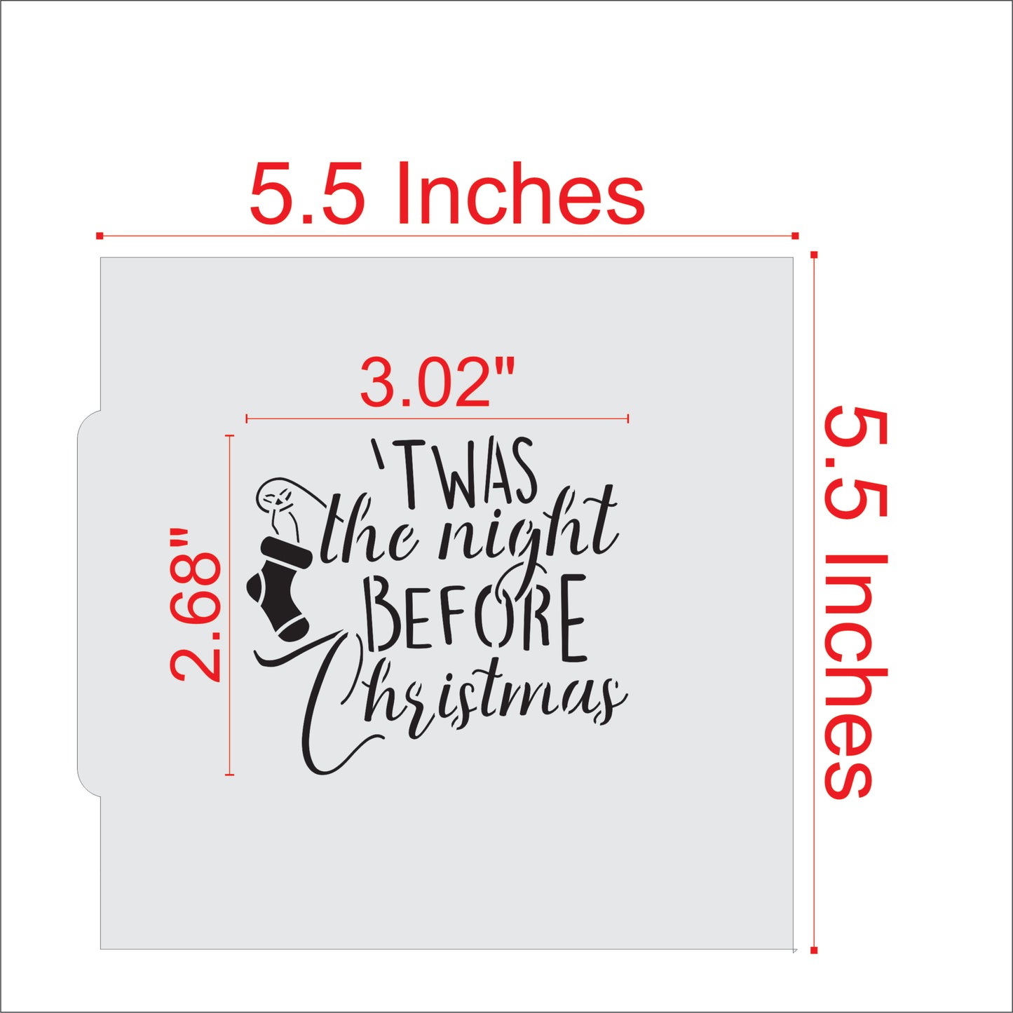 Measurements for the The Night Before Christmas Cookie Stencil