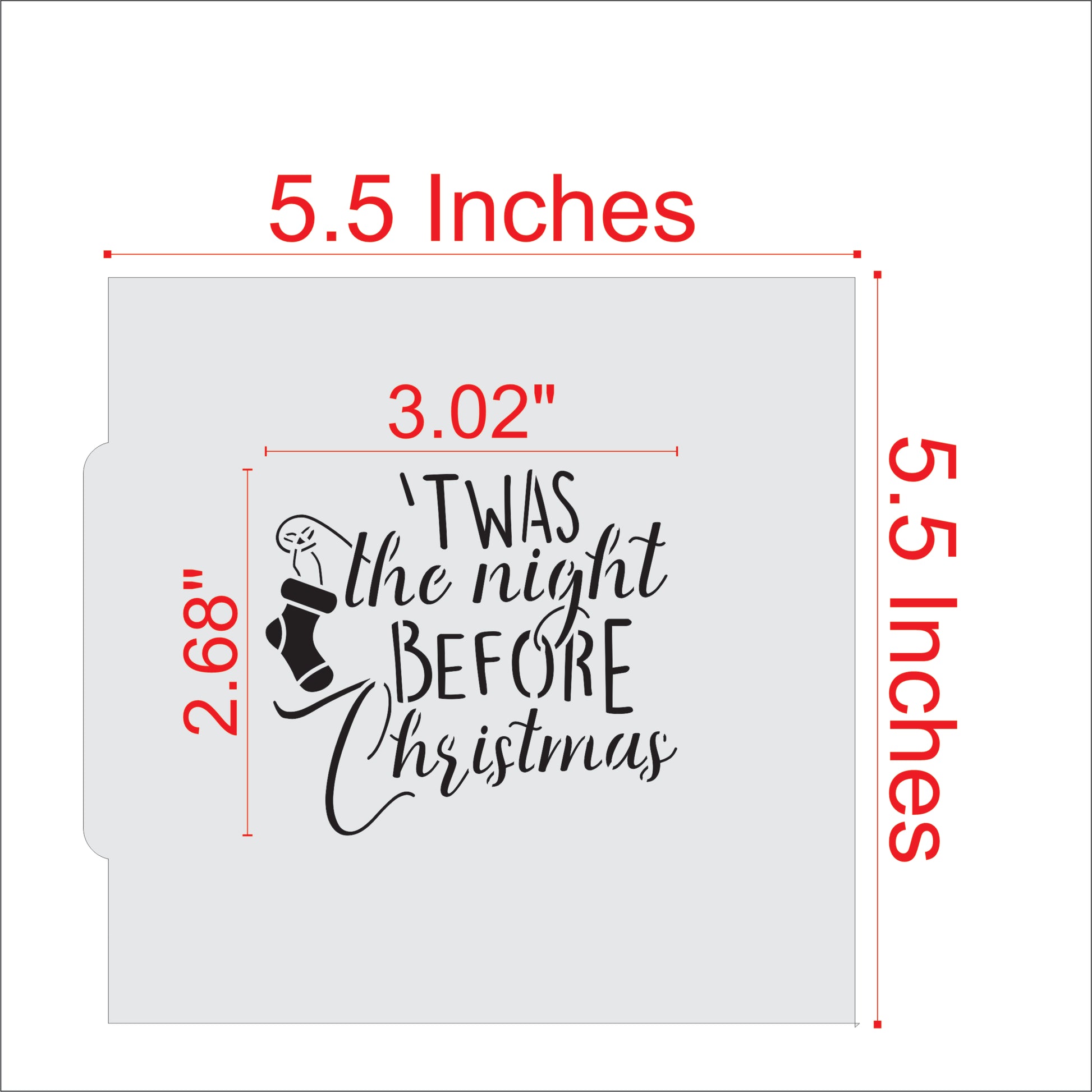Measurements for the The Night Before Christmas Cookie Stencil