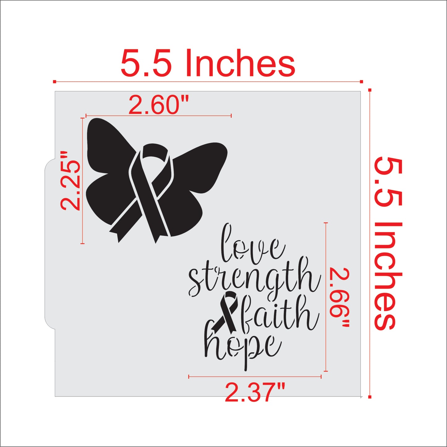 Measurements for the Love Strength Faith Hope Cookie Stencil