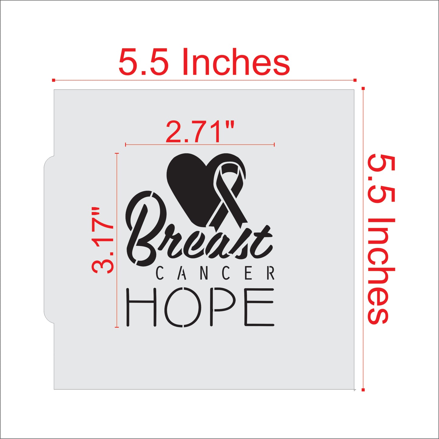 Breast Cancer Hope Cookie Stencil Dimensions