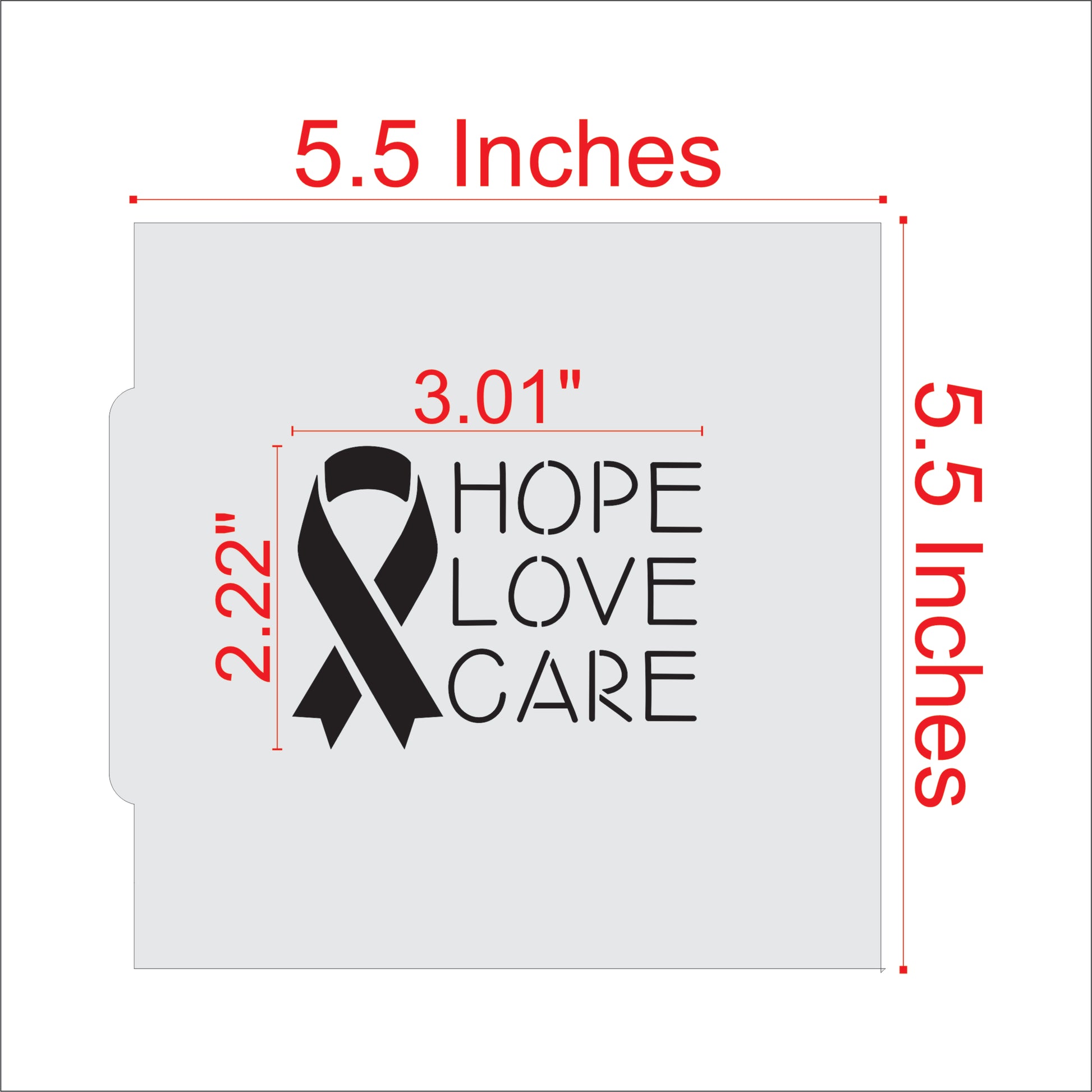 Measurements for the Hope Love Care Cookie Stencil