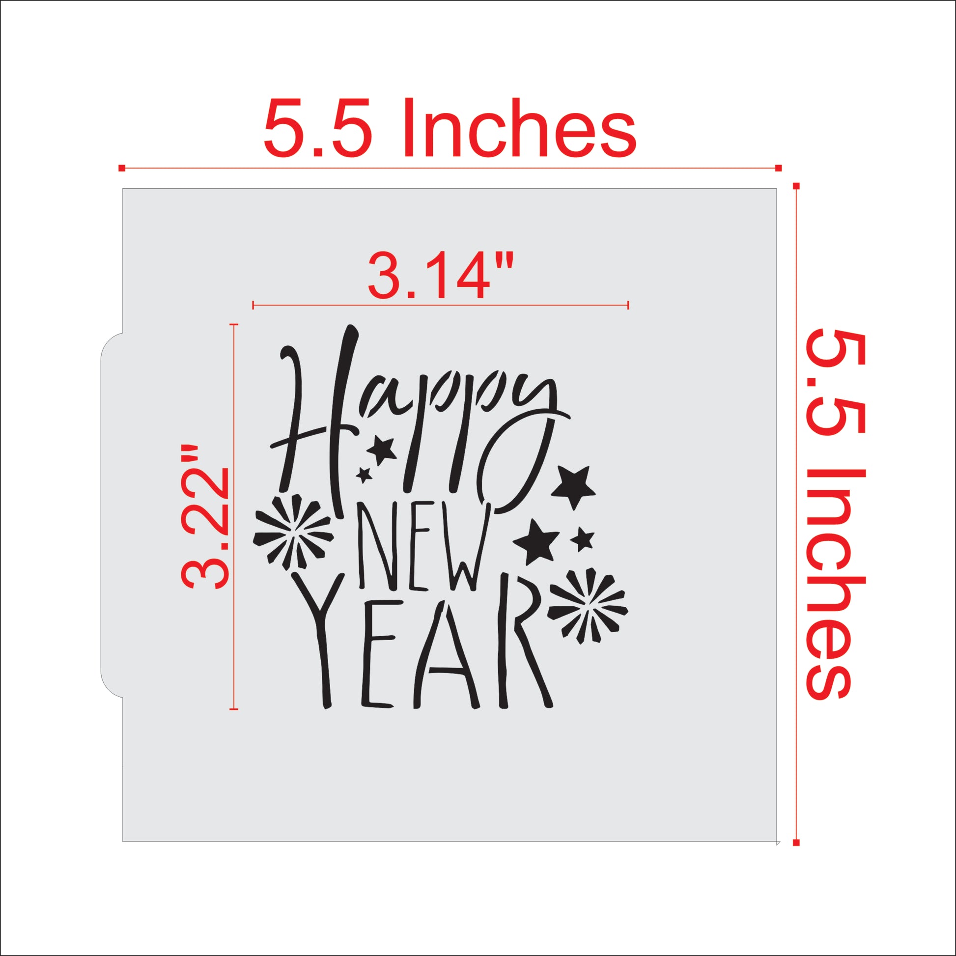 Measurements for the Happy New Year Cookie Stencil