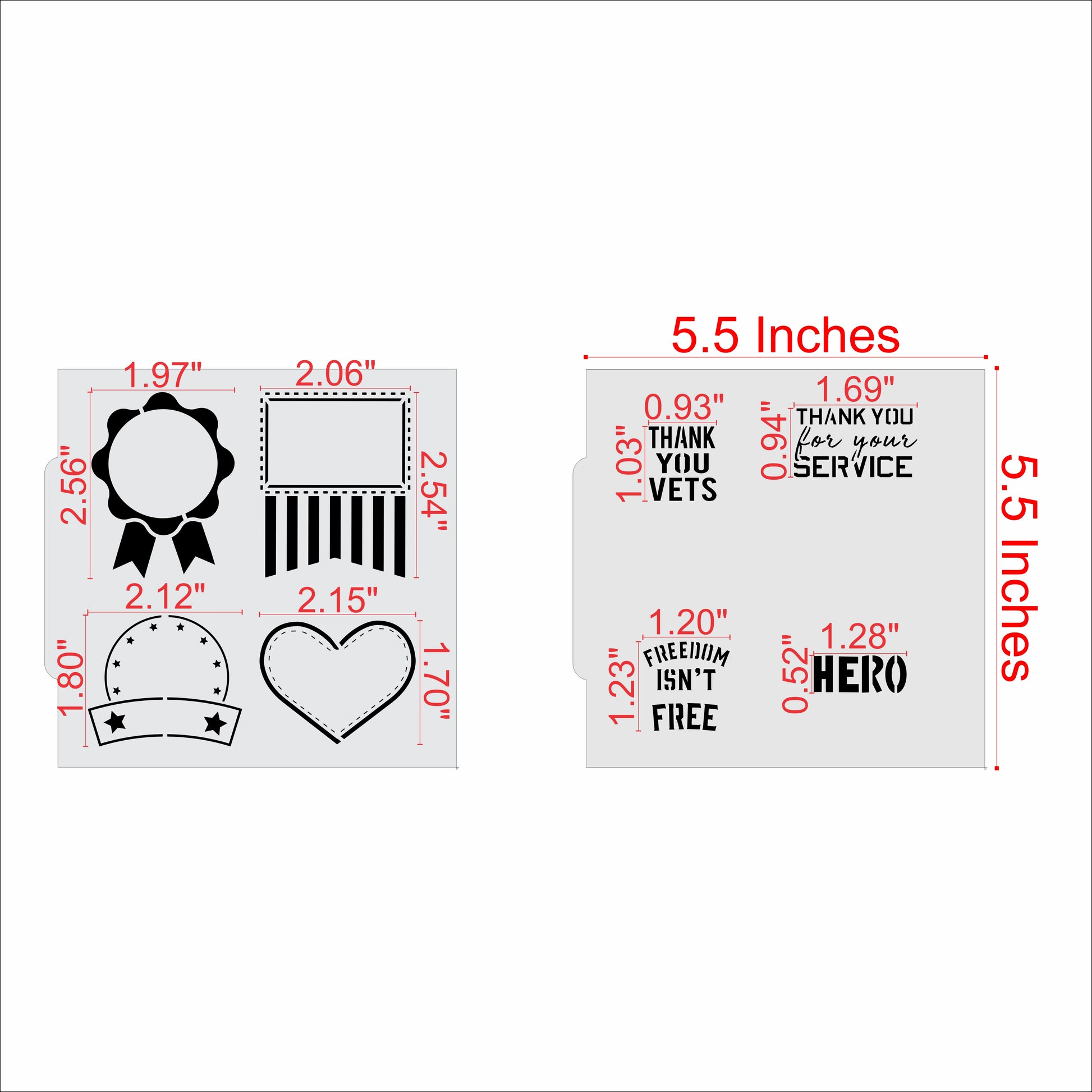 Measurements for the Thank You Veterans Cookie Stencil