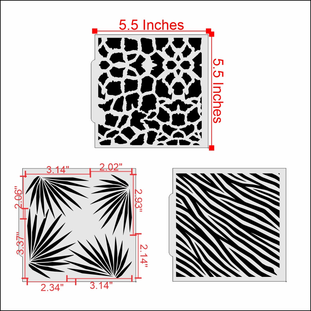 Measurements for the Get Wild 6 Piece Cookie Stencil Set