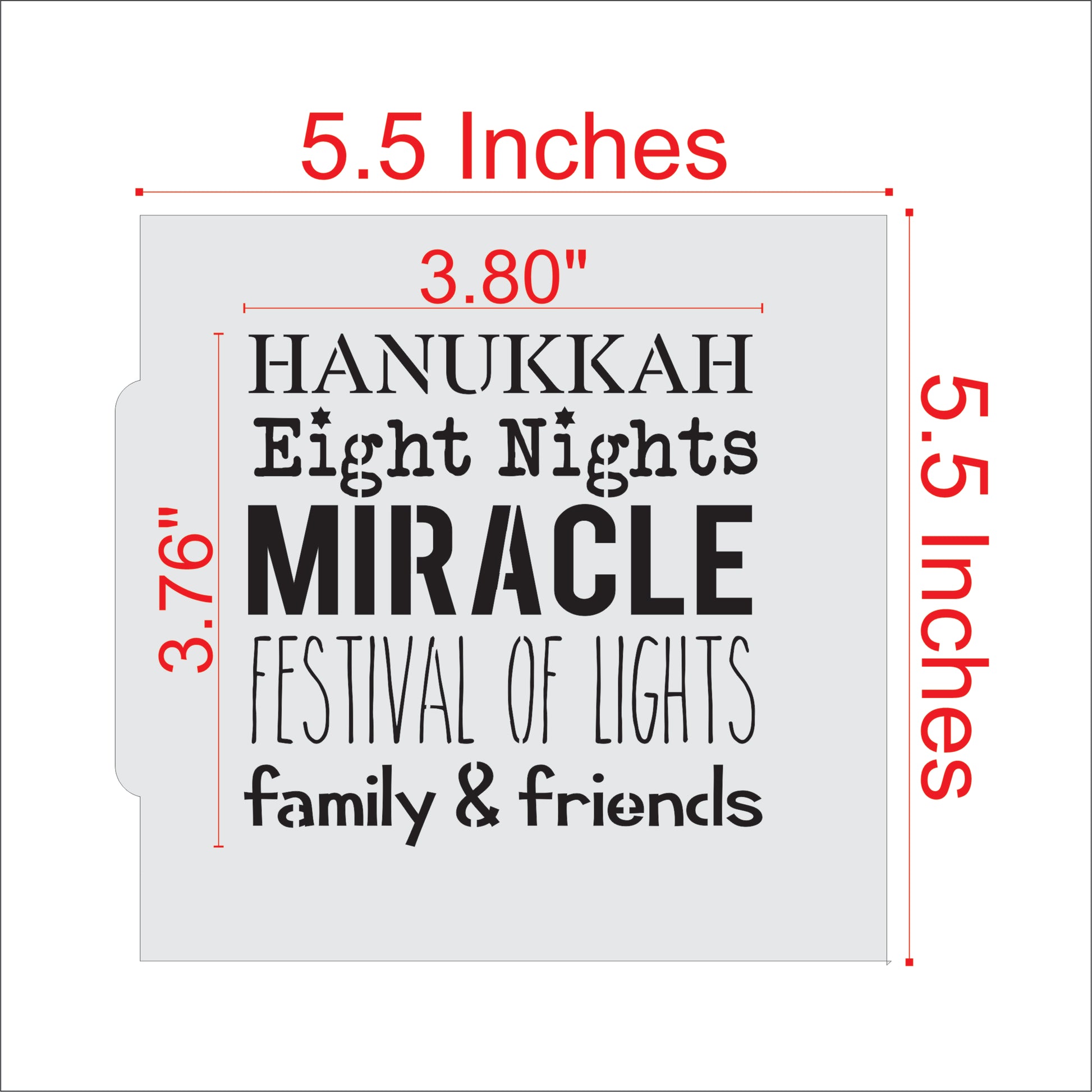 Measurements for the Hanukkah Phrases Cookie Stencil