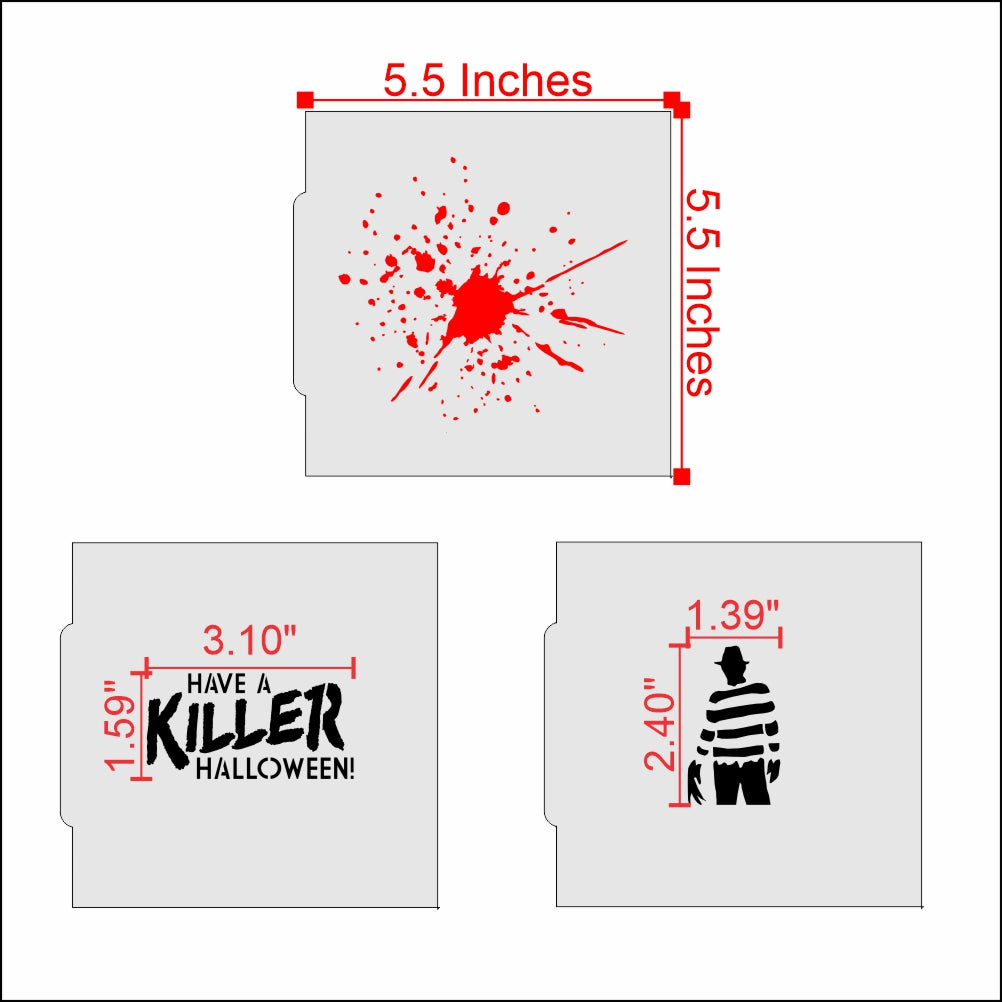 Measurements for the Killer Halloween Cookie Stencil Set
