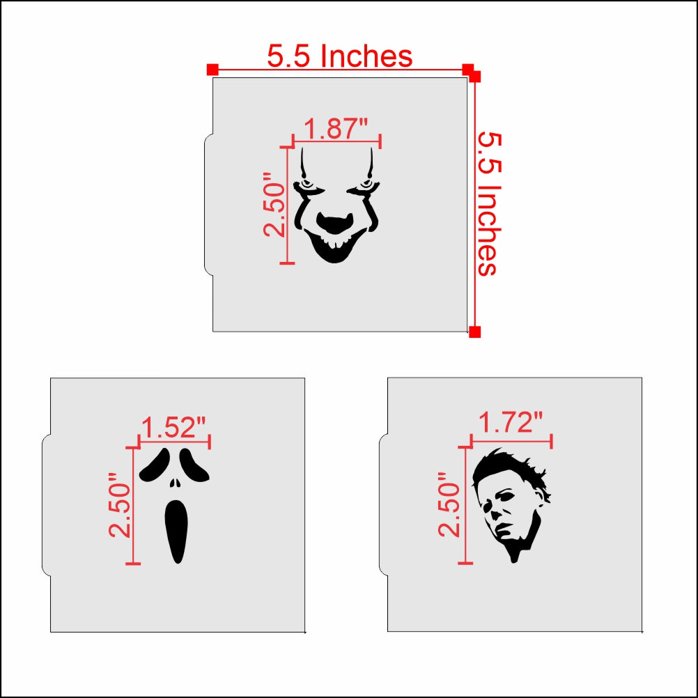 Measurements for the Killer Halloween Cookie Stencil Set