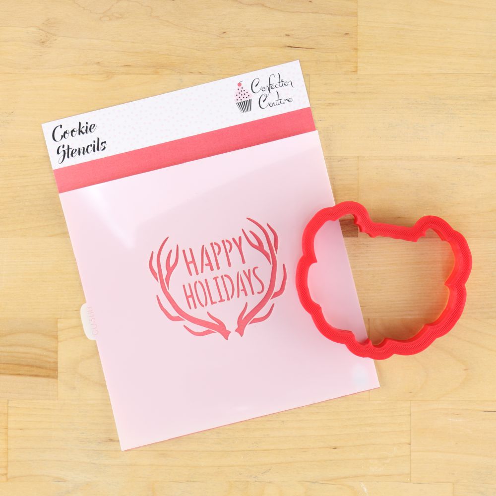 Happy Holidays Message Cookie Stencil with Matching Cookie Cutter