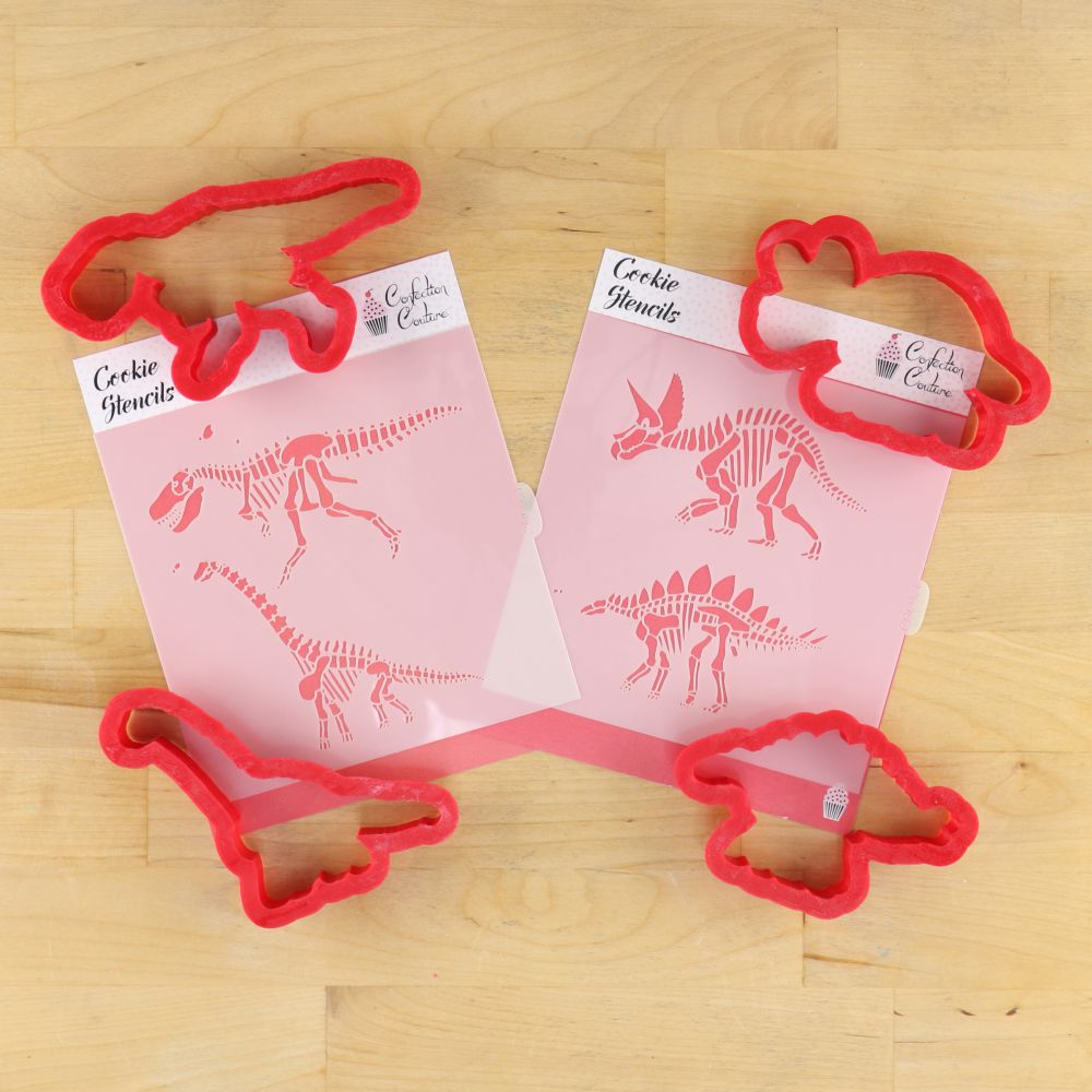 Dinosaur Skeleton Cookie Stencil with Dinosaur cookie cutters