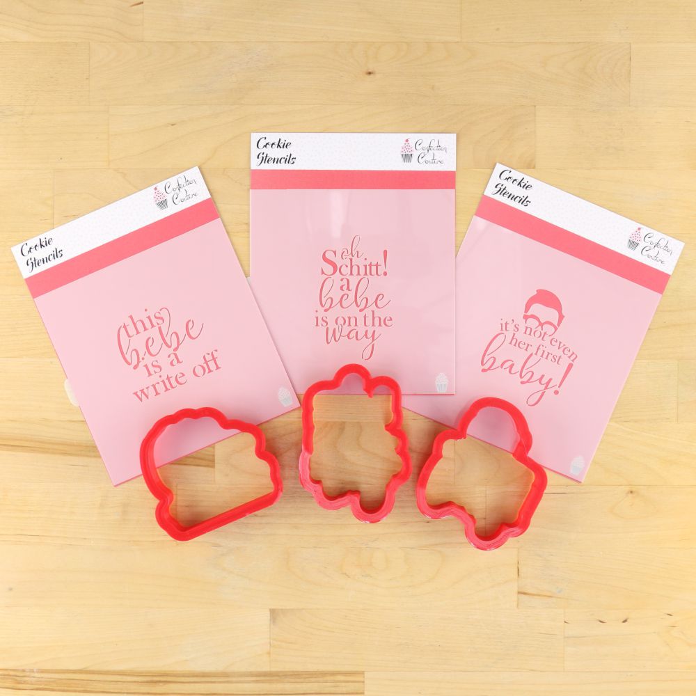 Schitt's Creek Themed Baby Shower Cookie Stencil Set with matching cookie cuttersSchitt's Creek Themed Baby Shower Cookie Stencil Set with matching cookie cutters