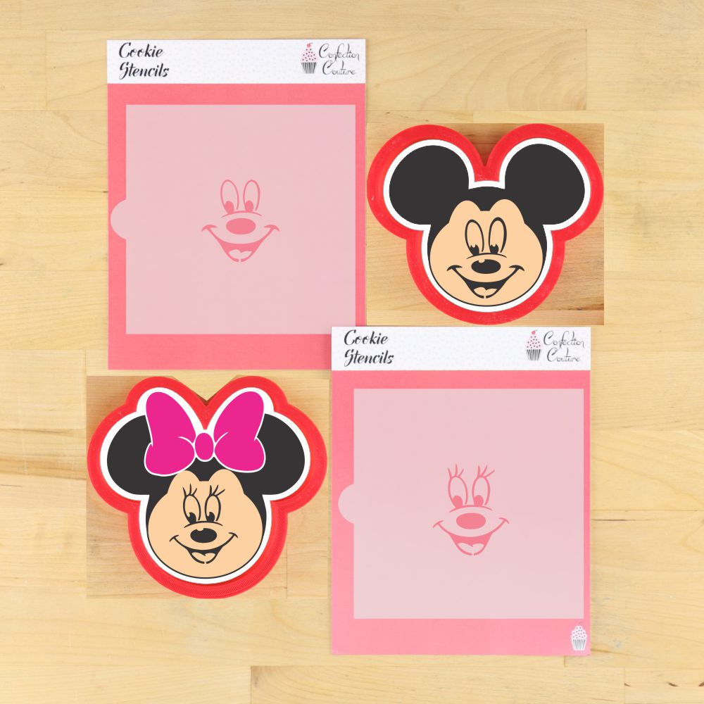 Mouse Faces Cookie Stencil Set and Matching Cookie Cutters