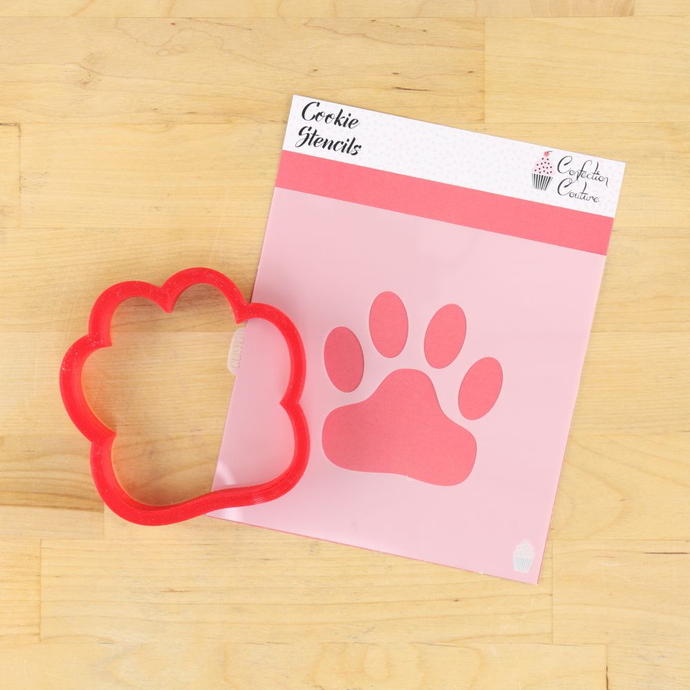 Paw Print cookie stencil and Paw Print shaped cookie cutter
