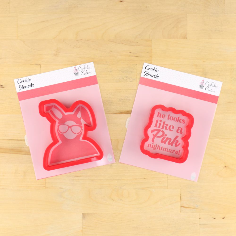 Pink Nightmare Cookie Stencil Set For A Christmas Story themed cookies with matching cookie cutter set