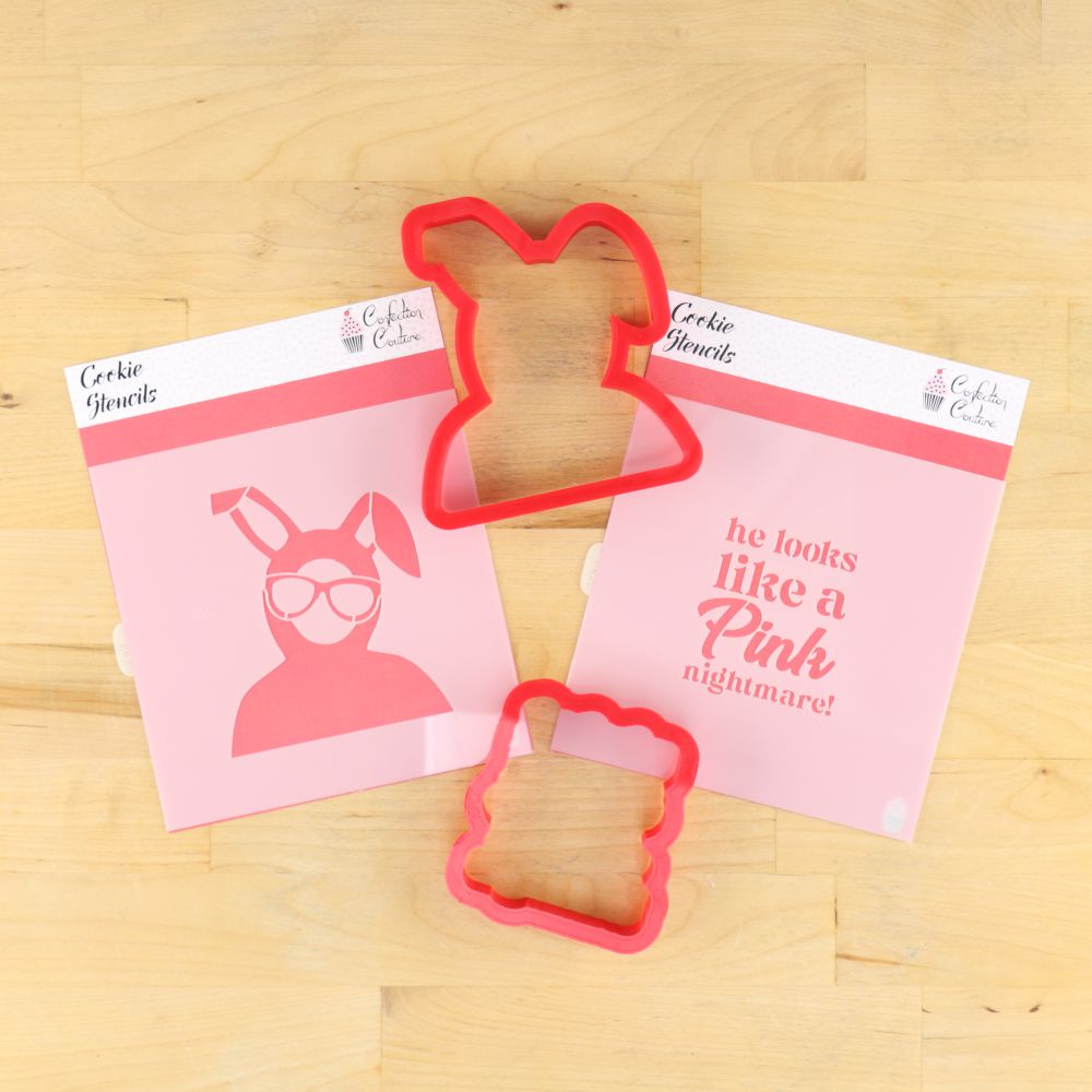 Pink Nightmare Cookie Stencil Set For A Christmas Story themed cookies with matching cookie cutter set