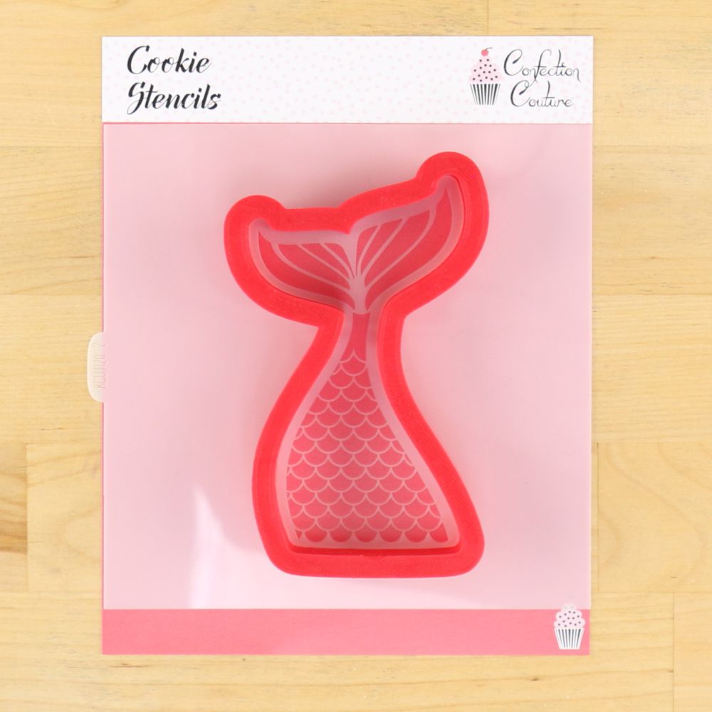 Mermaid Tail Cookie Cutter with Matching Mermaid Cookie Stencil