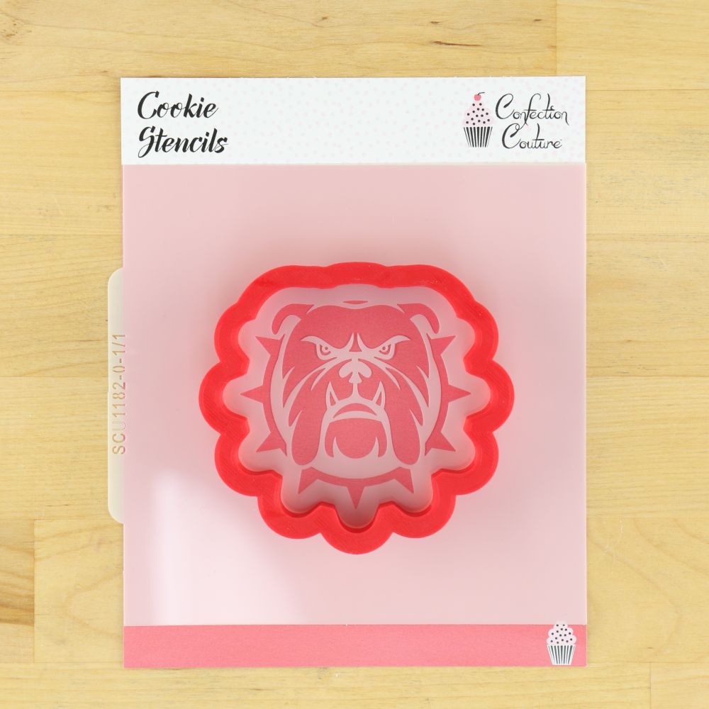 Bulldog mascot cookie stencil for fans, perfect for team-themed cookies, sports events, and school functions.