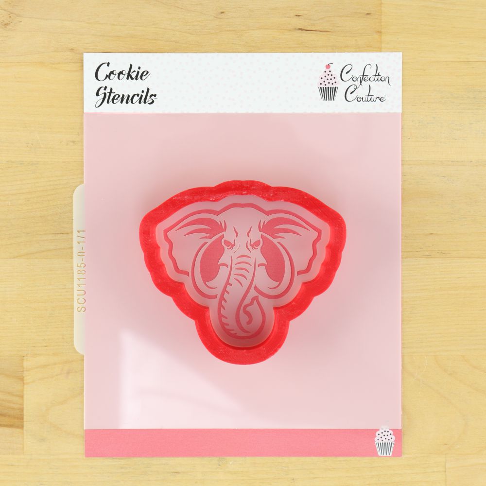 Elephant mascot cookie stencil for decorating cookies at sporting events, perfect for team pride and celebrations.